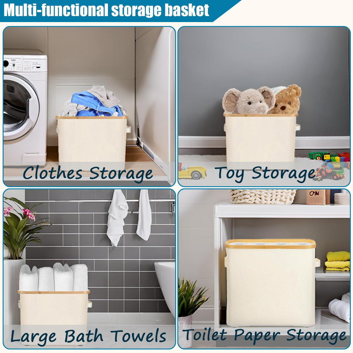 WANCHIY Toilet Roll Storage Basket 32L Foldable Waterproof Bathroom Box
