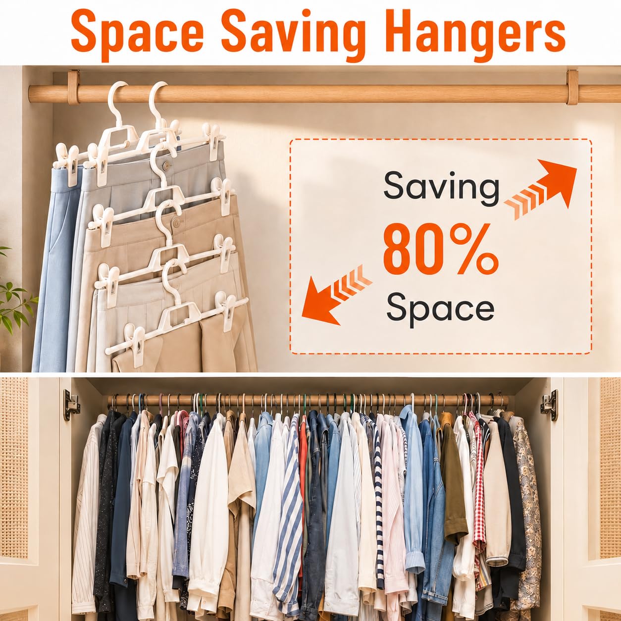 10 Pack Trouser Hangers with Clips, Space Saving Skirt Hangers Organiser