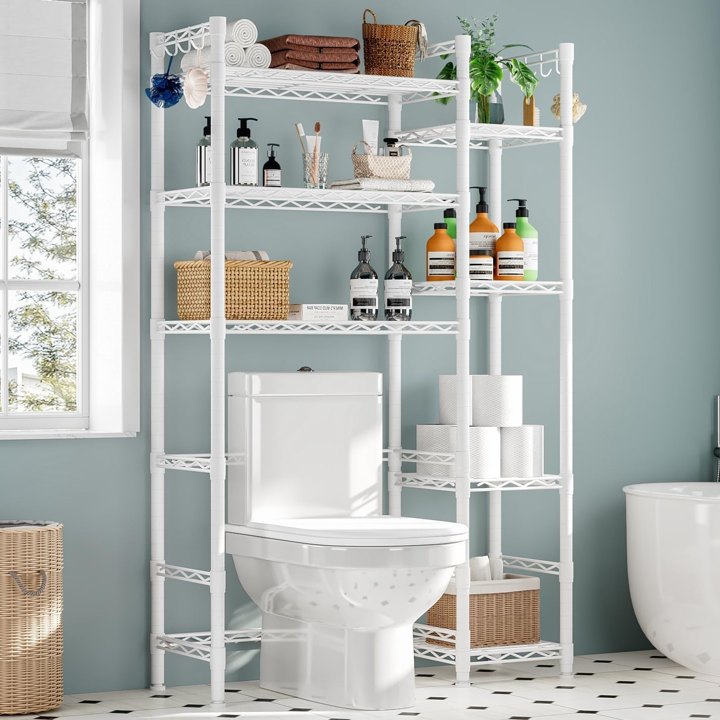 Wooruy Over the Toilet Storage Rack with Adjustable Shelves Bathroom Shelf