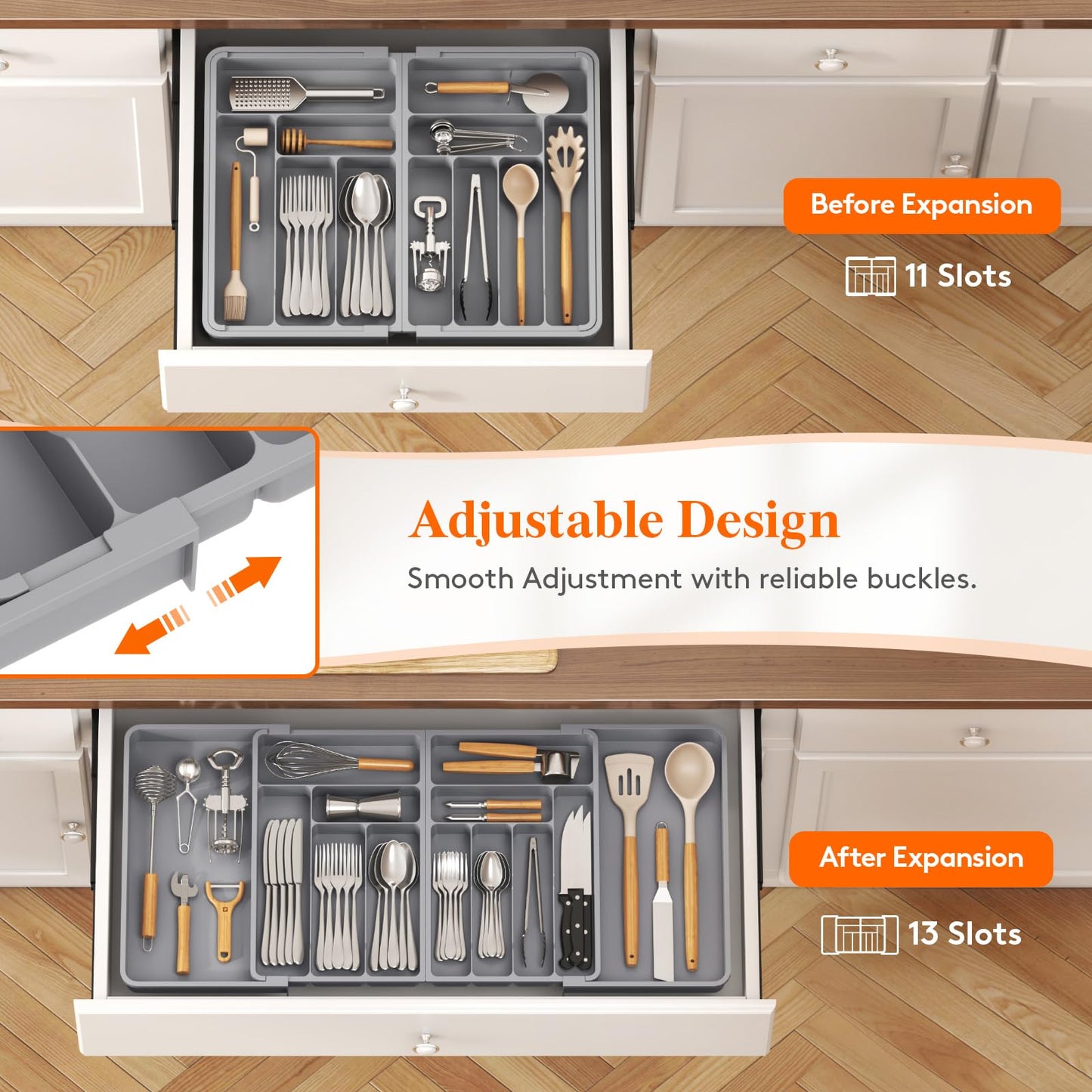 Lifewit Extra Large Cutlery Drawer Organiser, Expandable to 36 Inches Utensil Tray for Kitchen, Adjustable Silverware and Flatware Holder, Compact
