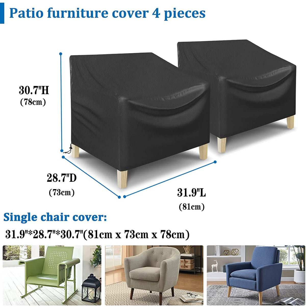 Patio Furniture Cover 4-Piece,Outdoor Garden Furniture Covers ,Upgraded 420D Heavy Duty Oxford Fabric Garden Table Cover with Air Vent Windproof Patio
