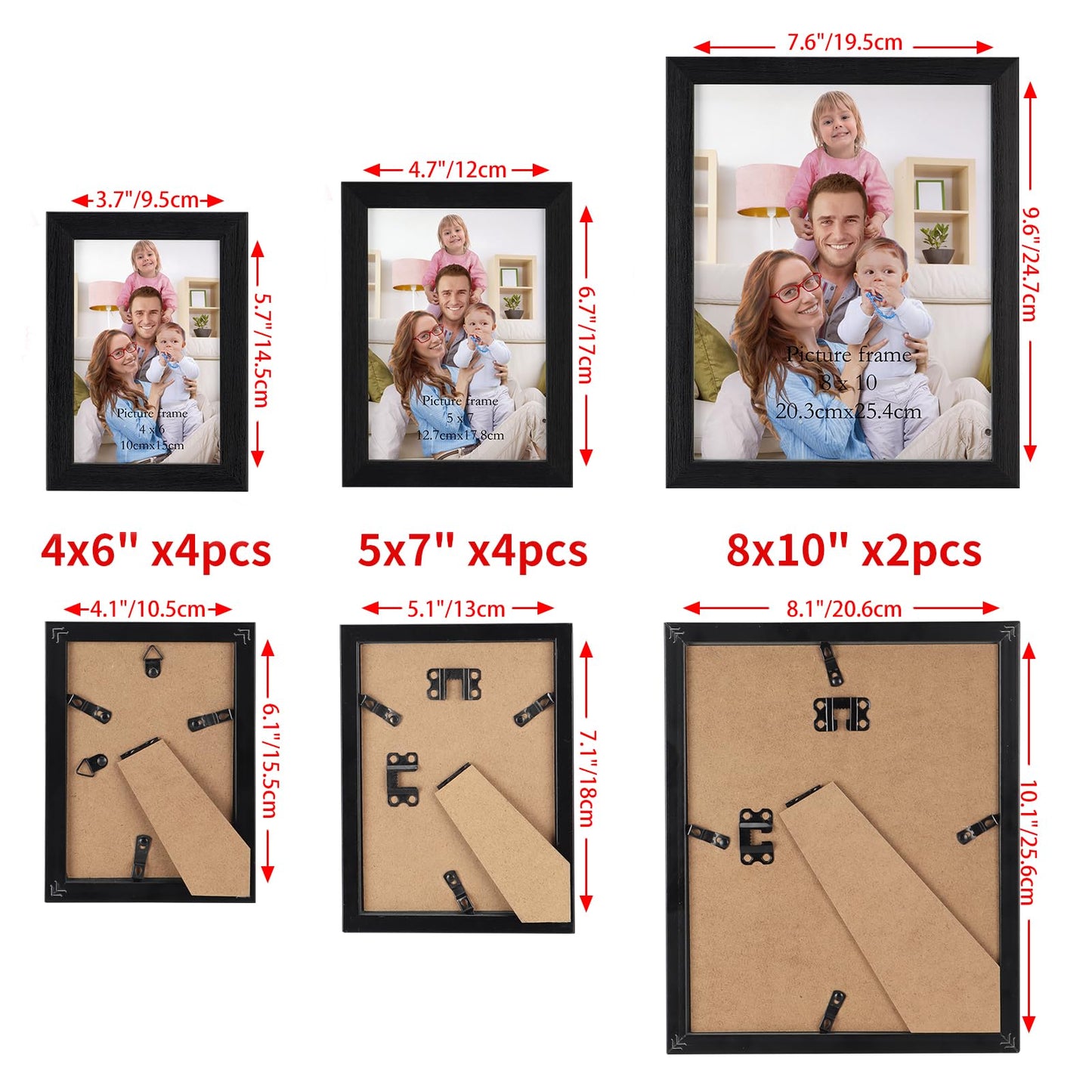 Giftgarden 10 Pcs Multi Picture Photo Frames Set for Multiple Size Photograph, Two 8x10, Four 4x6, Four 5x7, Black