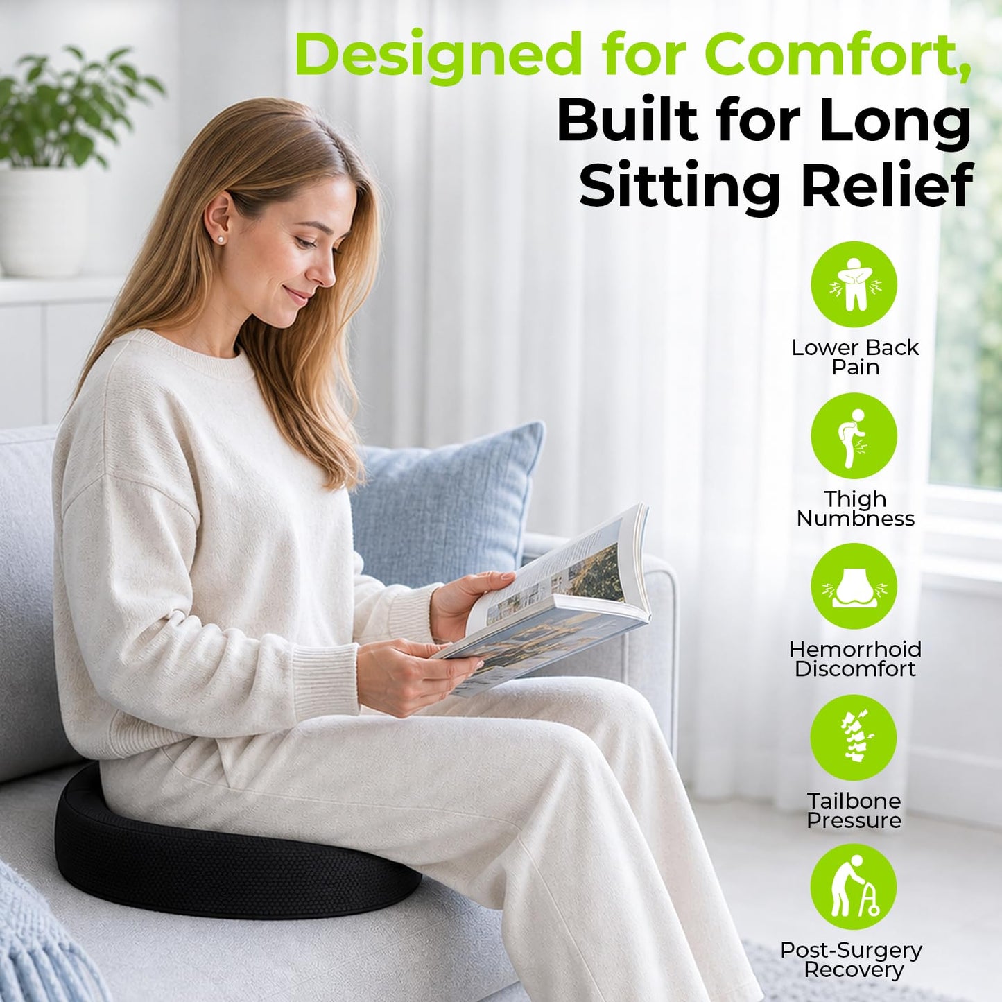 AUVON Donut Cushion for Hemorrhoid & Tailbone Pain Relief, Dual-U Design