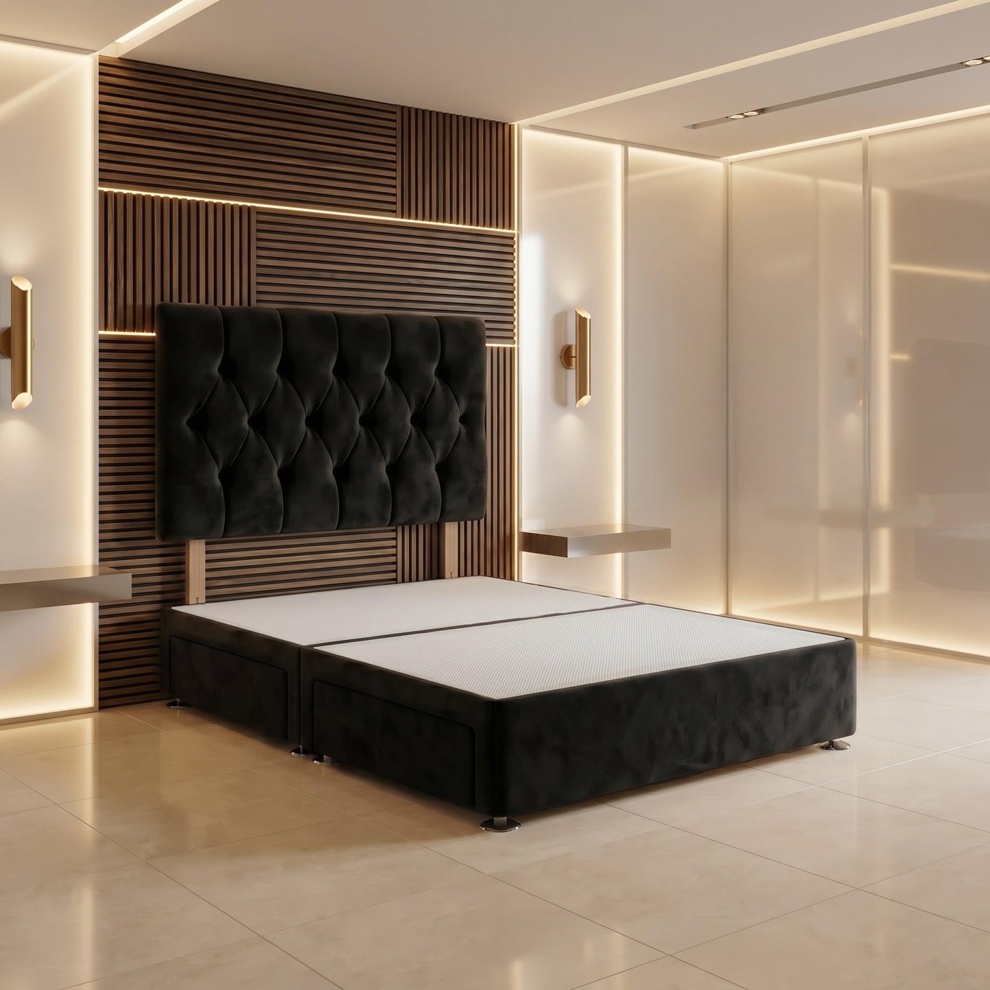 Bed Centre Ziggy Plush Single Divan Base 30" Headboard, Black, 0 Draw