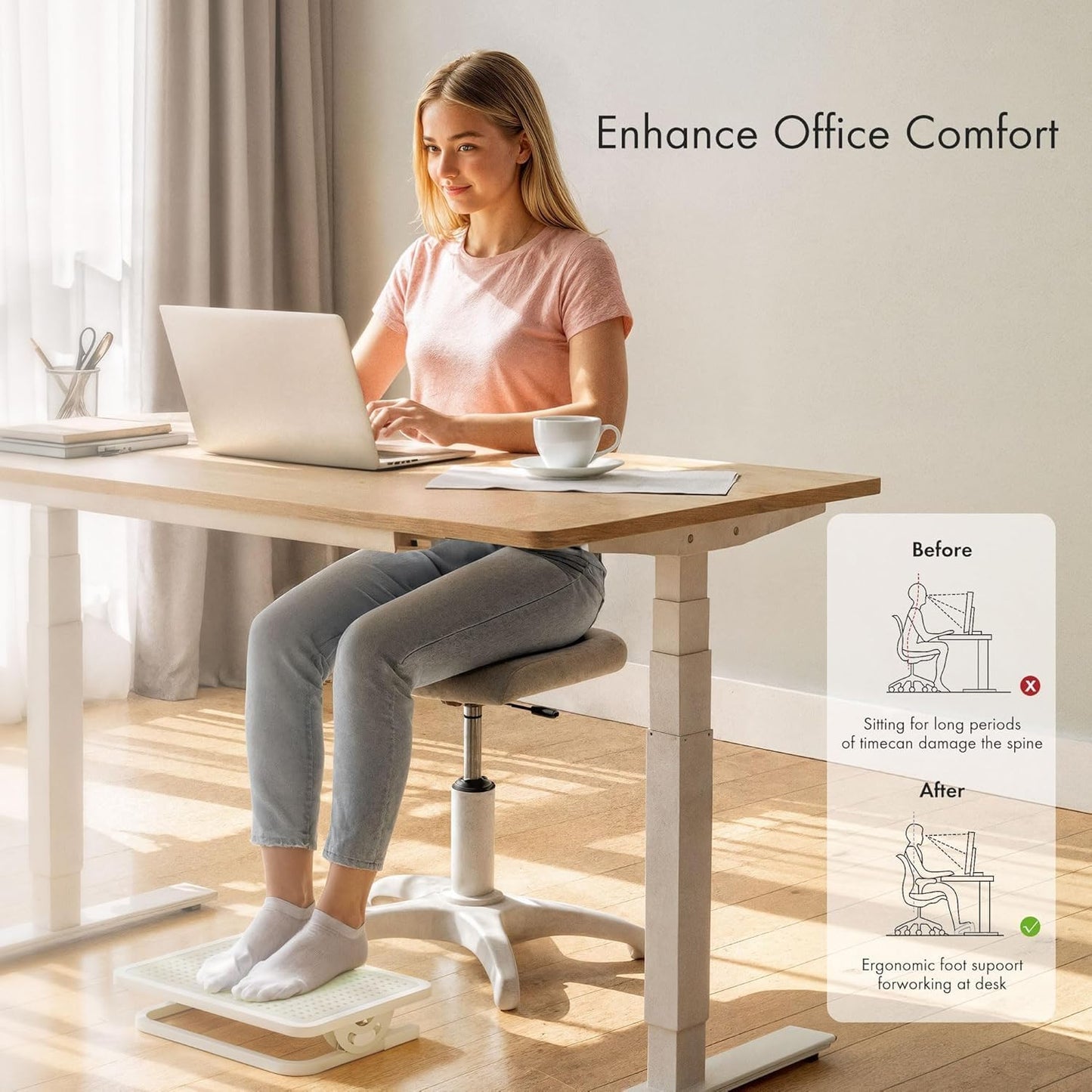 EUREKA ERGONOMIC Adjustable Footrest with Massage Surface, Office Desk Footstool for Office and Home, Light Grey