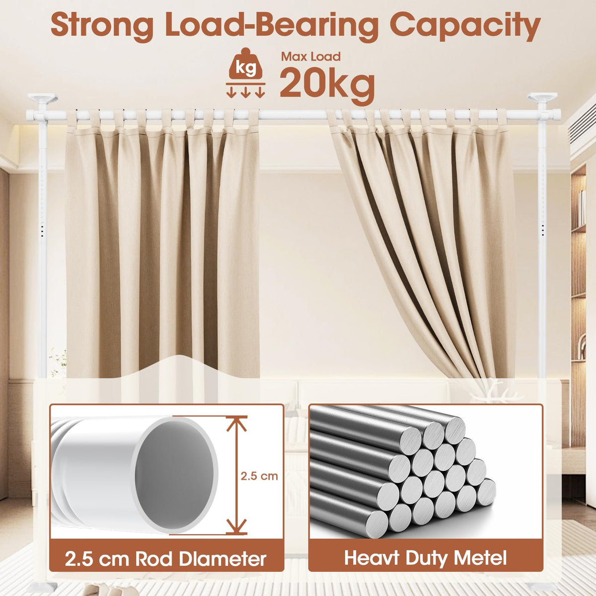 Room Divider No Drilling Curtain Rod Wall Divider for Room Separation