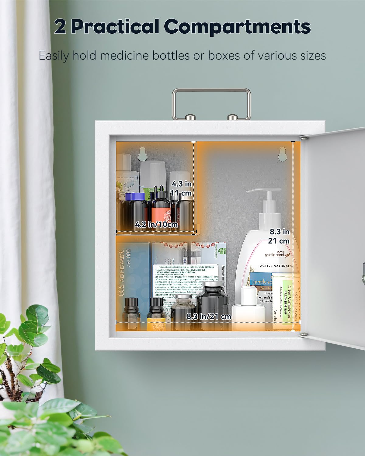 Uniclife Wall Mount Medicine Cabinet with Key Lock & Handle Locking First Aid Lockable Medical Storage Box Medium Medicine Organizer Secure Steel