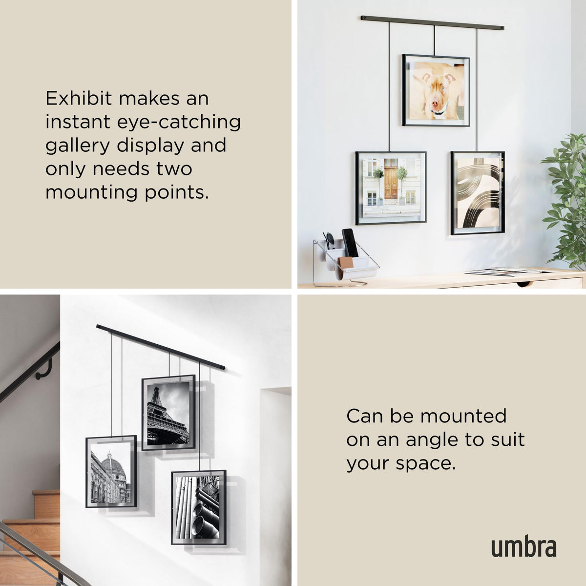 Umbra Exhibit Set of Three 8x10 Picture Frames, Black, metal
