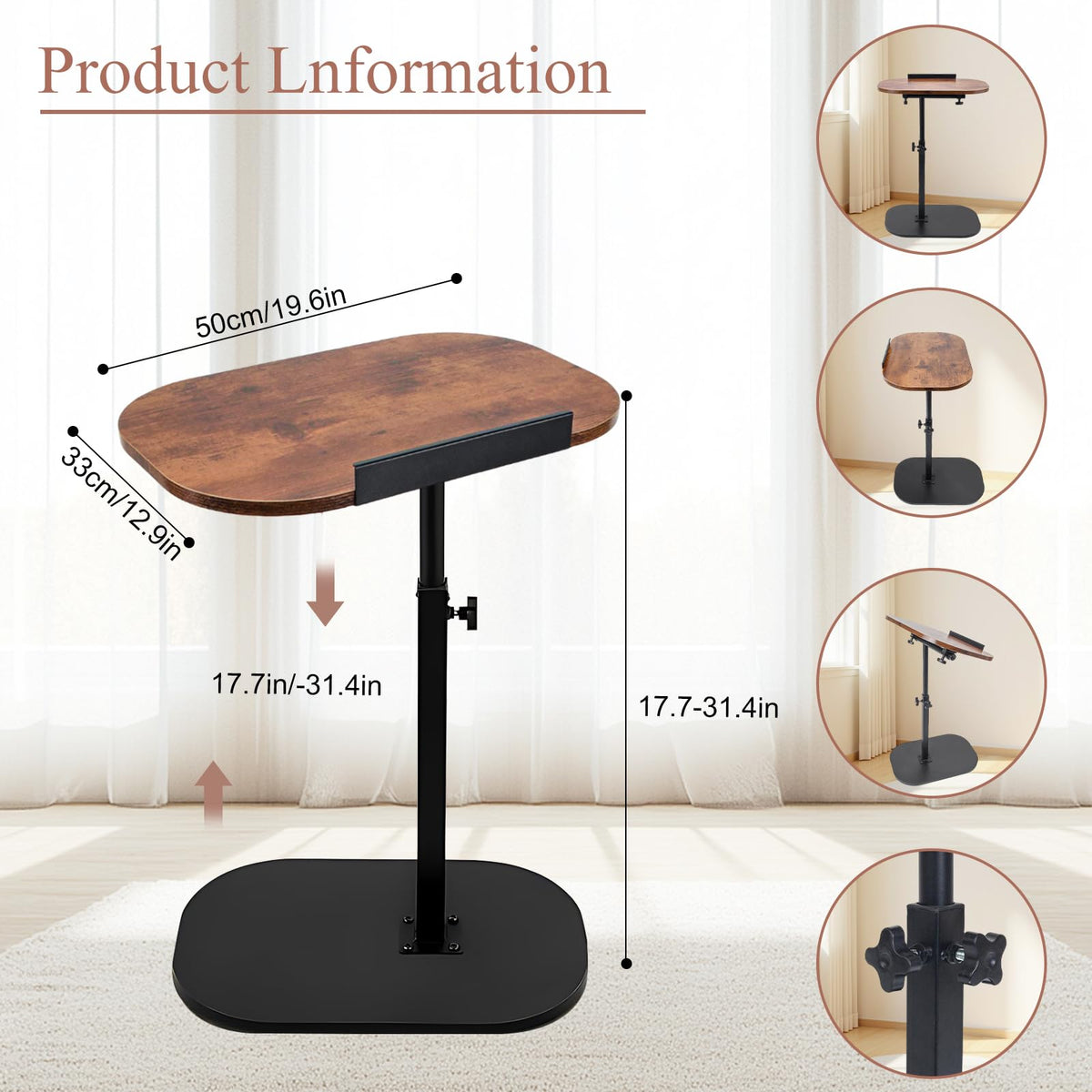Kiss Me Adjustable Height C-Shape Side Table 360° Swivel Detachable Baffle
