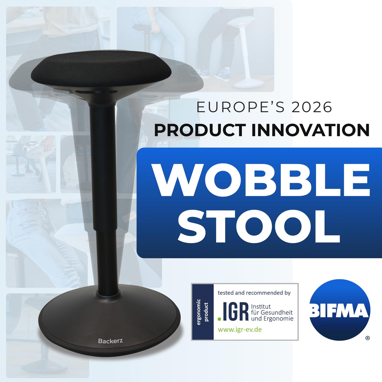 Backerz Ergonomic Desk Stool for Office – Height Adjustable Wobble Stool 40-60 cm