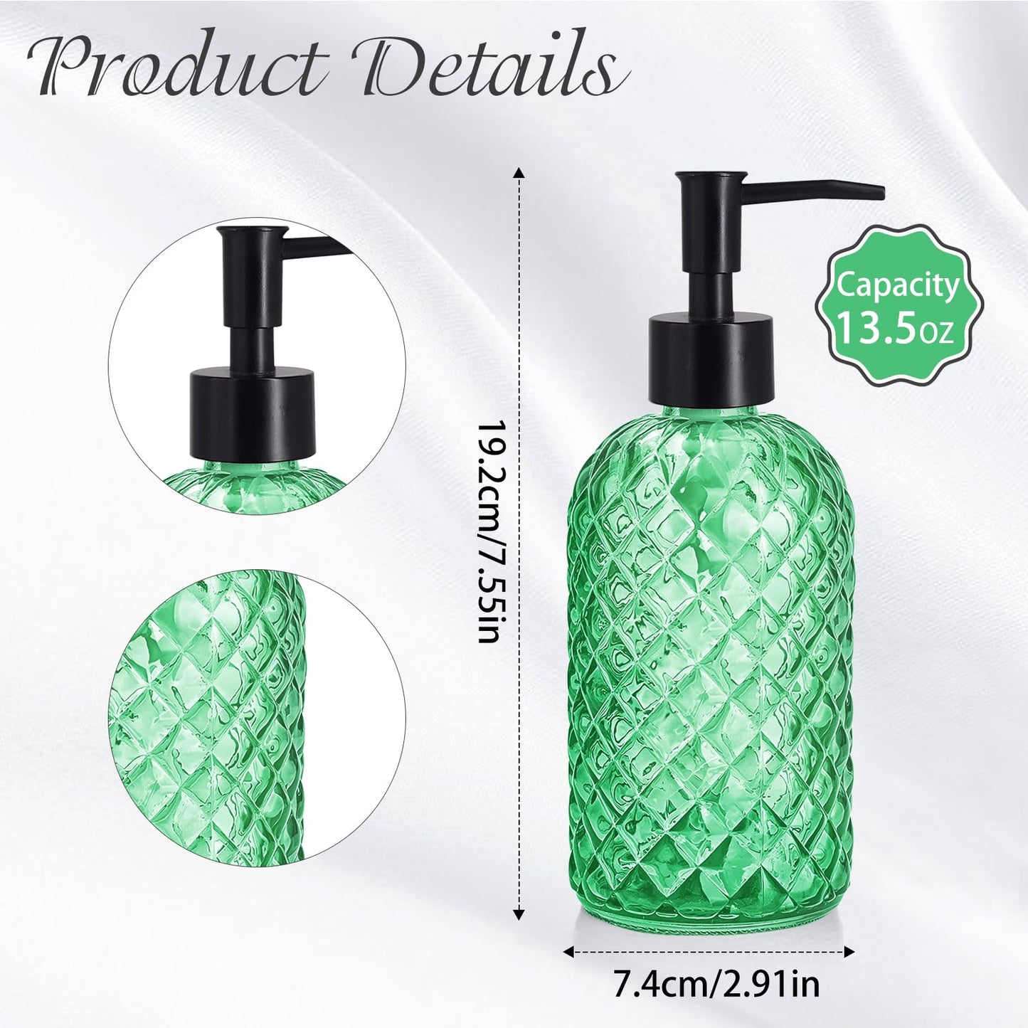 Ulable Green Glass Soap Dispensers, 14OZ/400ML, Set of 2 Pump Bottles