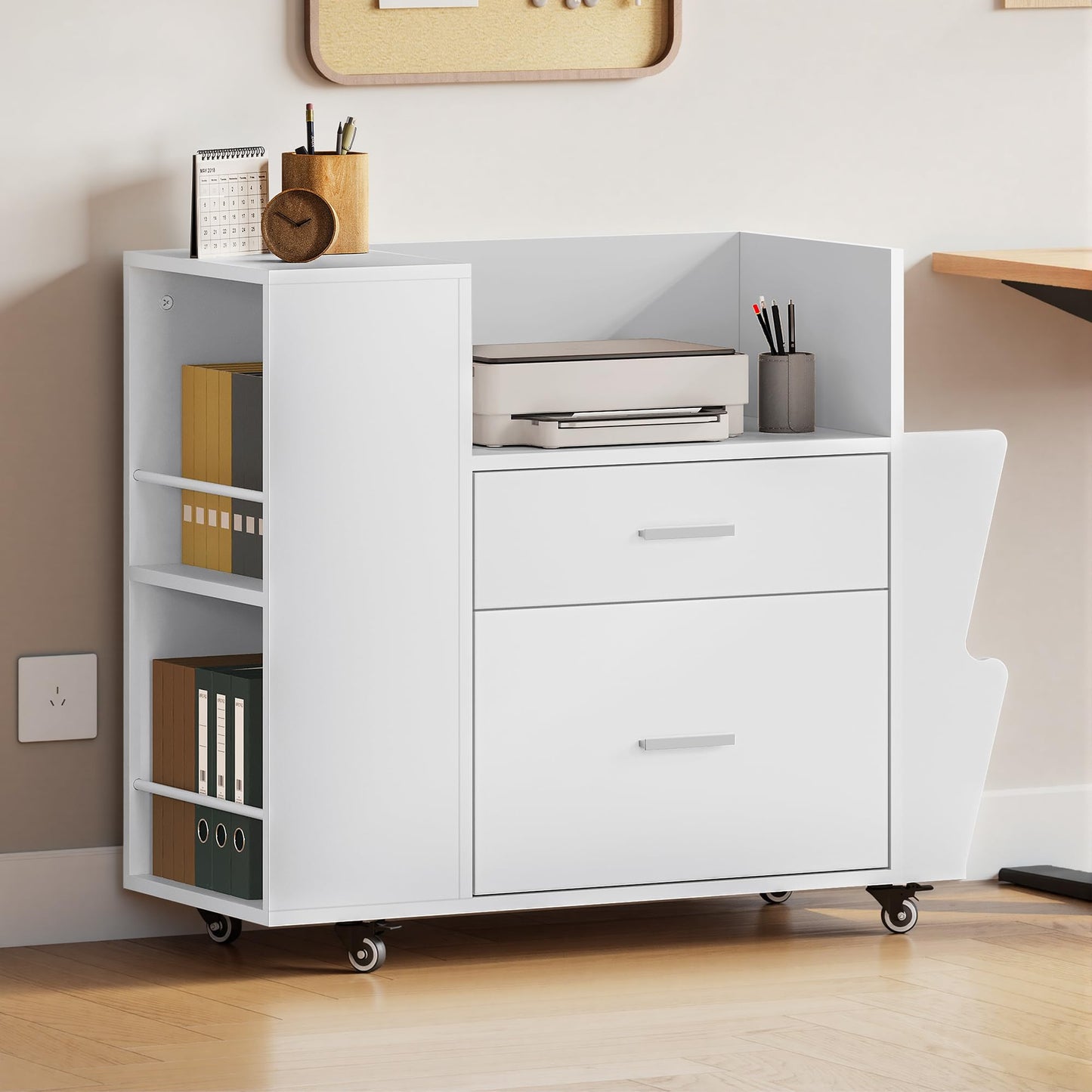 YITAHOME Rolling Filing Cabinet with Side Racks & 4 Wheels, White