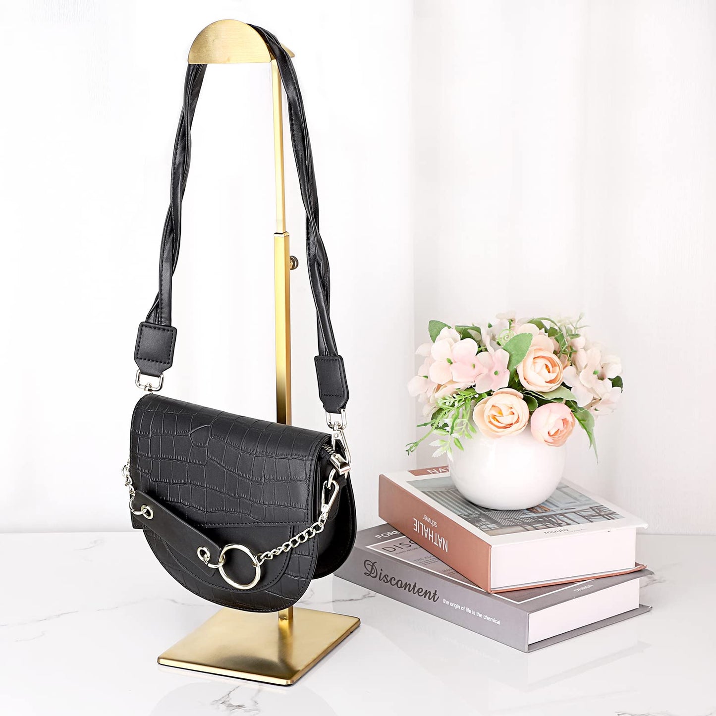 OLegei Set of 2 Adjustable Handbag Display Rack Stainless Steel Purse Display Holder Stand Shoulder Bags ,Scarves, Hats