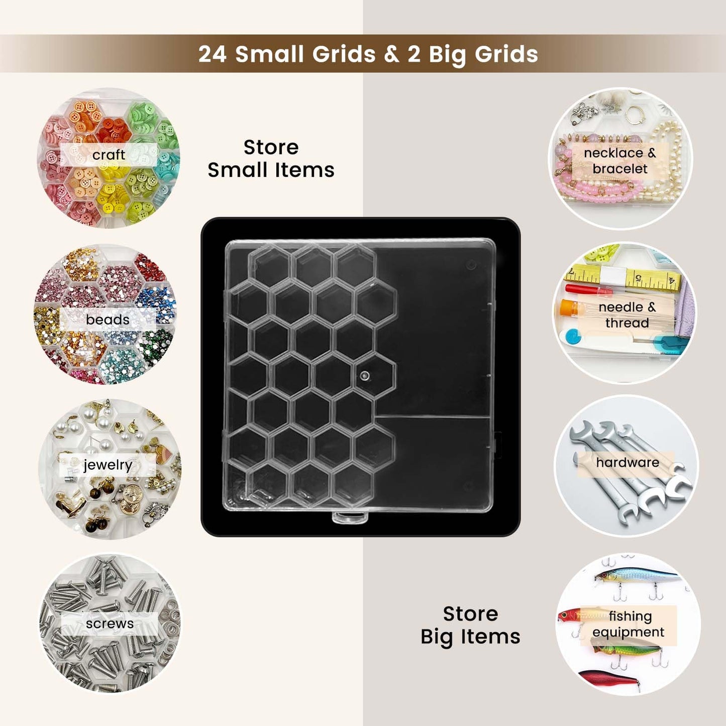 SNAIL GARDEN 4-Pack Secure Seal Bead Storage Boxes with 3 Sizes Grids, 26-Compartment Clear Plastic Organiser with Secure 4-Clasp Lid for Jewellery