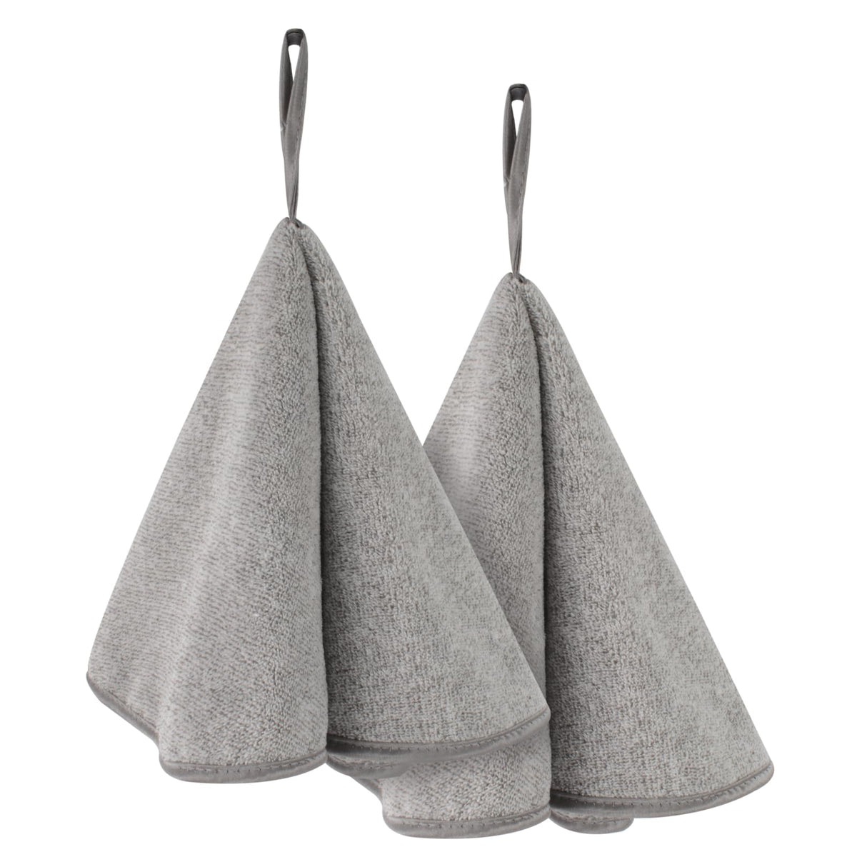 VIVOTE Hand Towels with Loop, Super Soft Absorbent Microfibre Hand Towel for Bathroom, Quick-Drying Carbon Fibre Round Kitchen Hand Towels, (Grey,