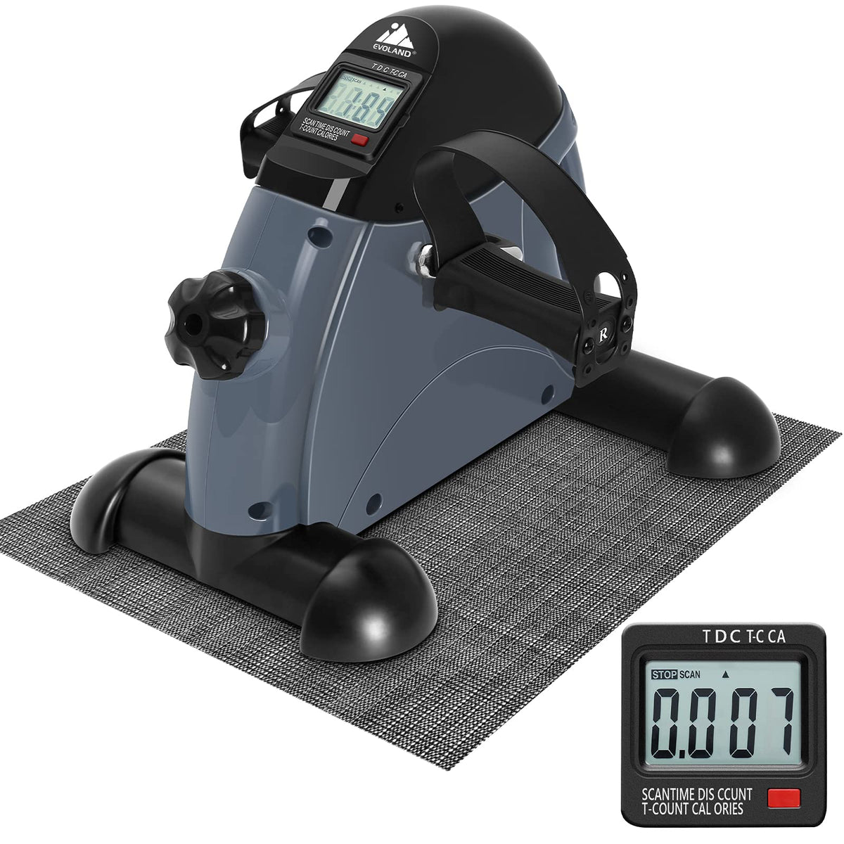 EVOLAND Mini Exercise Bike, Under Desk Bike Pedal Exerciser with Handle| Adjustable Resistance| LCD Display| Non-Slip Mat, Home and Office Workout