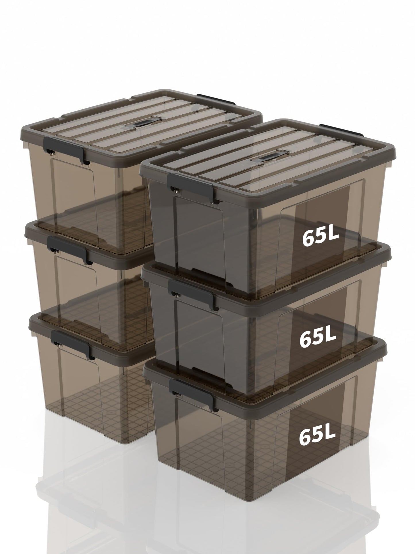 SpaceXpert Storage Boxes with Lid 65L, Plastic Storage Box with Handle, Stackable Container for Home Office Garage Accessories, Hand-Carryable Bin