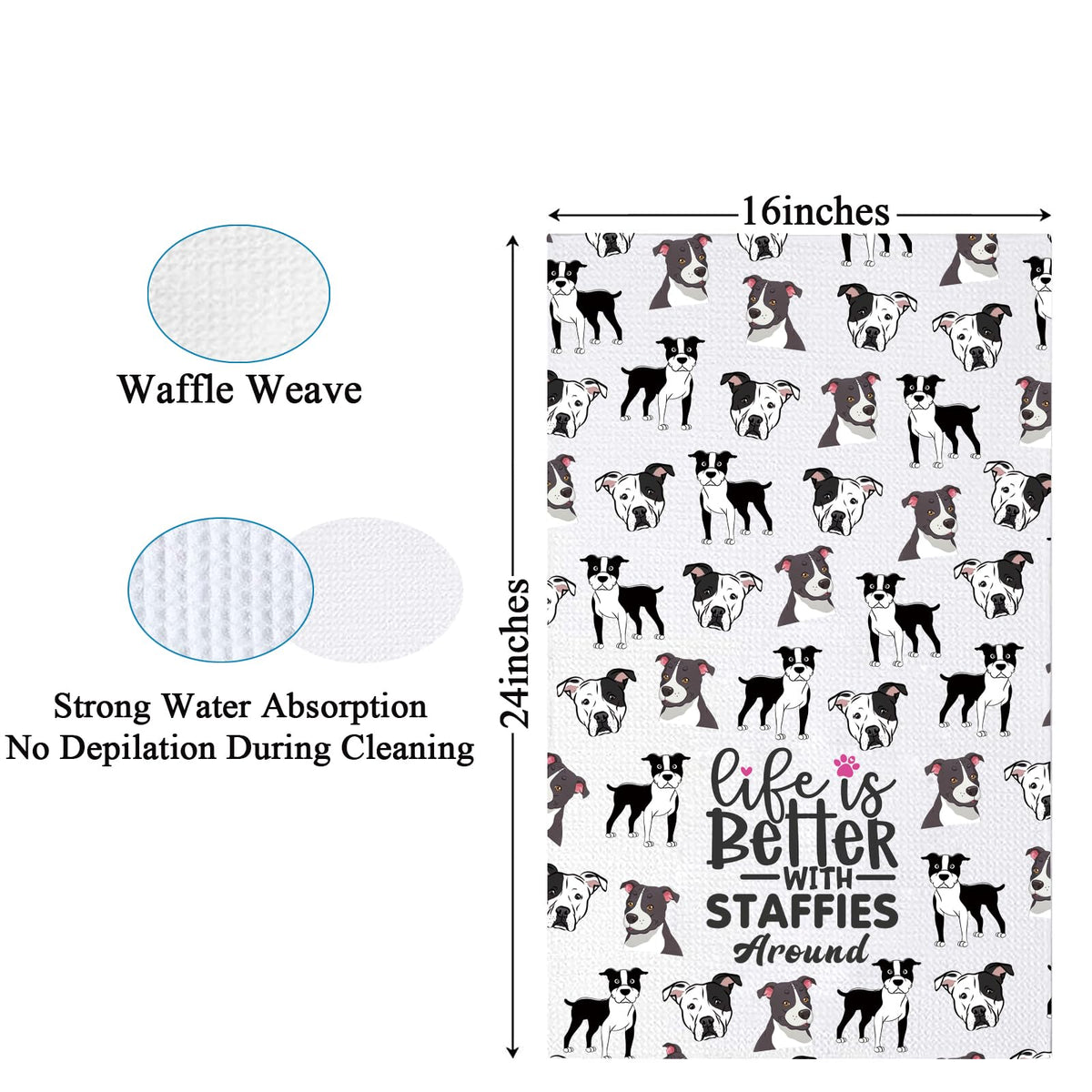 PXTIDY Staffie Dog Lovers Tea Towel Life Is Better With Staffies Around Staffordshire Terrier Dish Towel Staffie Dog Mom Gift