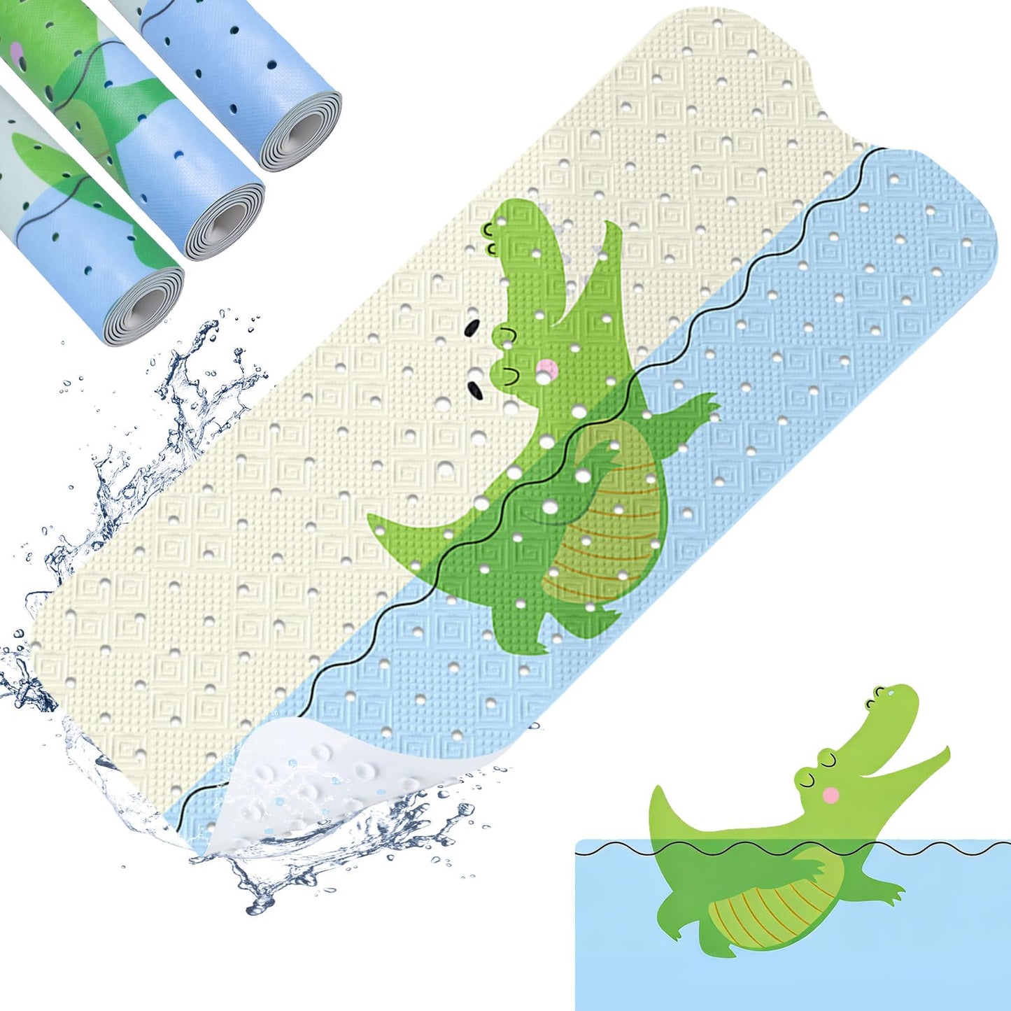 zxevg Baby Bath Mat Non Slip Anti Mould 100x40cm(Crocodile)