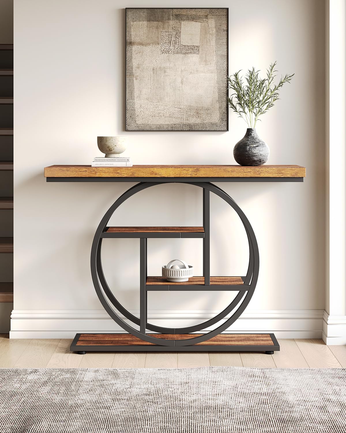 LITTLE TREE Console Table, 4-Tier Entryway Table, 41.3-Inch Industrial Sofa Table for Living Room, Foyer Hallway Table for Entrance