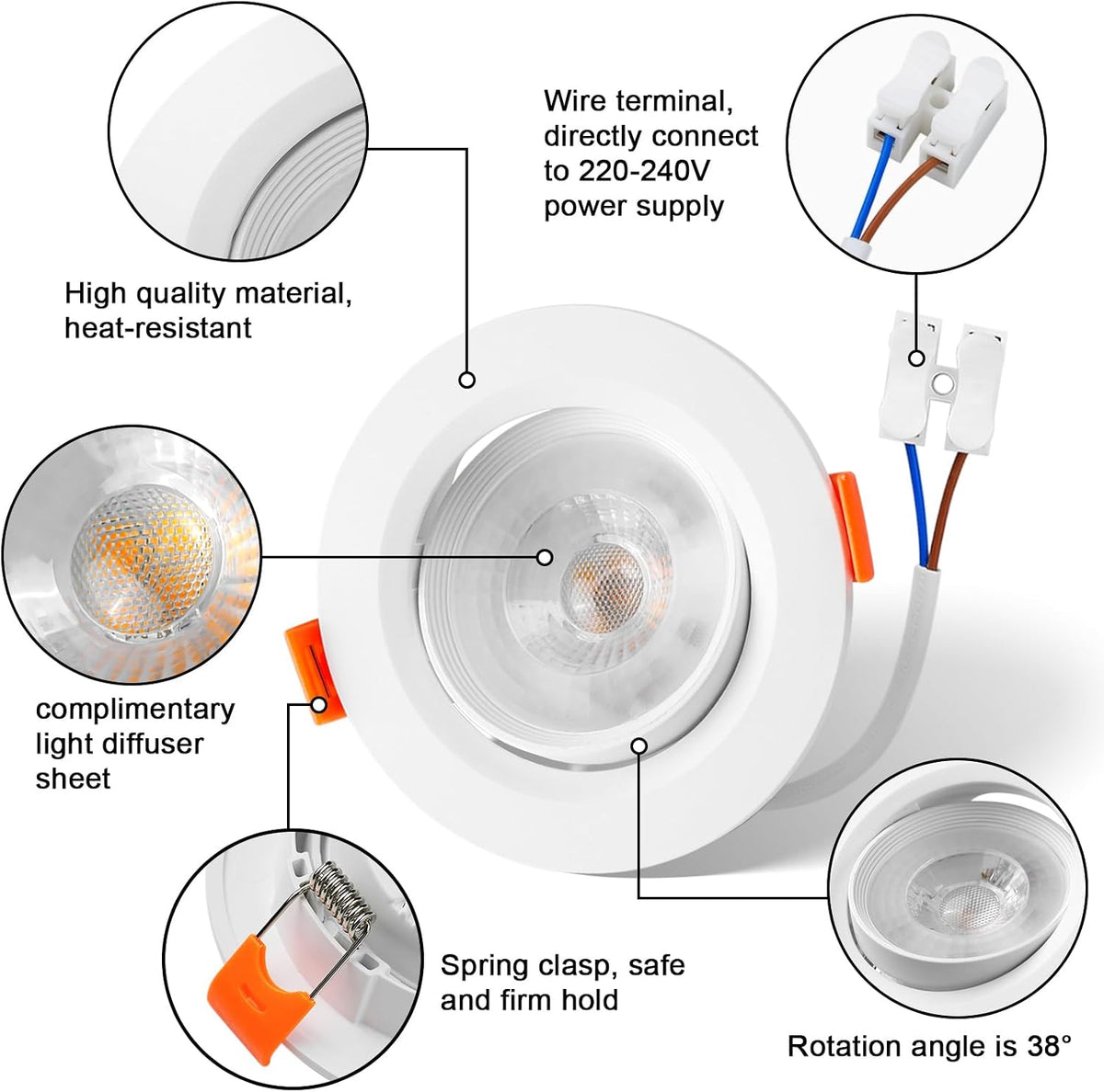 LED Downlights 24mm Ultra Slim, 5W 460lm LED Recessed Ceiling Lights, Warm White 3000K, IP20 Waterproof Rotatable Bathroom Kitchen Spotlights, 20 Pack