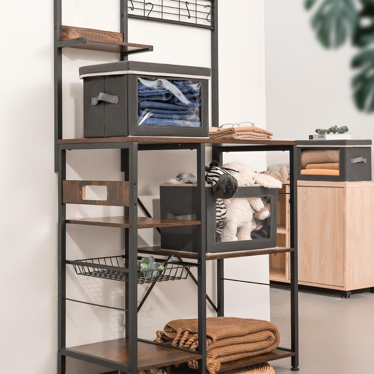 Homsorout Fabric Storage Boxes with Lids - 3 Pack Wardrobe Storage Organiser Bins with Transparent Window, Foldable Cube Storage Baskets for Toy