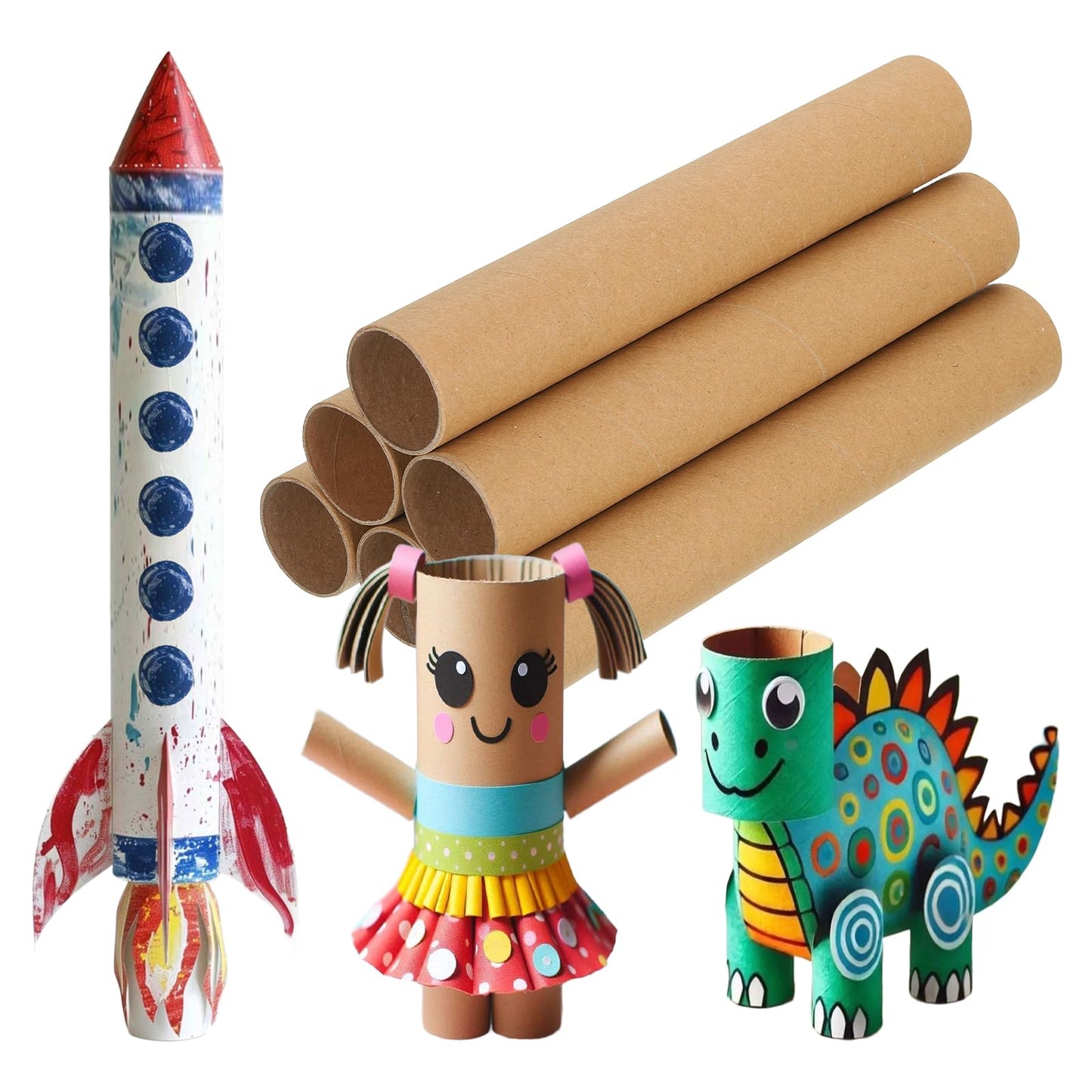 PATIKIL 6 Pcs Cardboard Tubes 1.6 x 9.8 Inch Toilet Paper Rollers Bulk for Crafts Empty Round Towel Tissue for Creative Design Crafting Supplies