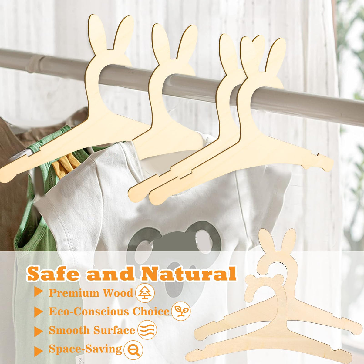 14pcs Decorative Baby Clothes Wooden Hangers, Bear Shaped Baby Hangers