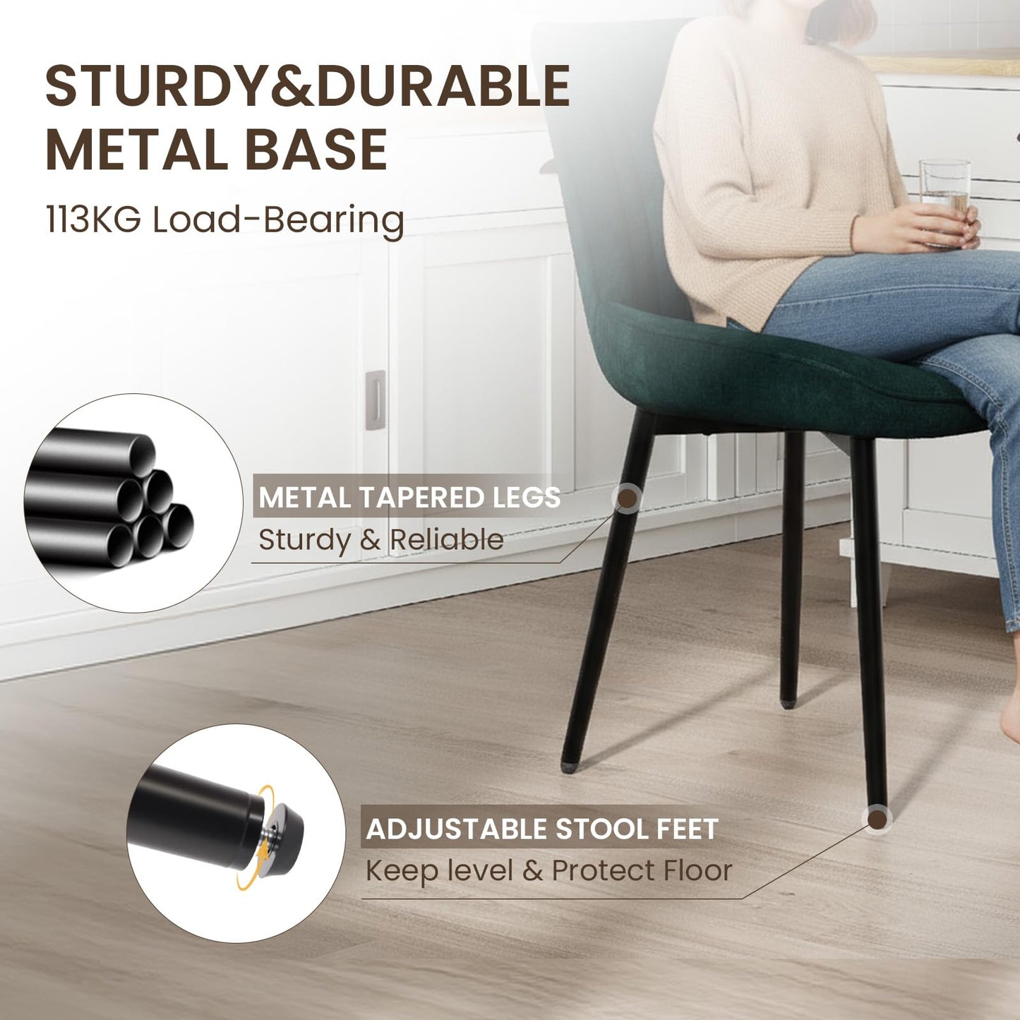 COLAMY Velvet Dining Chairs Set of 6, Velvet Chairs for Dining Room with Metal Legs and Thick Seat Cushion