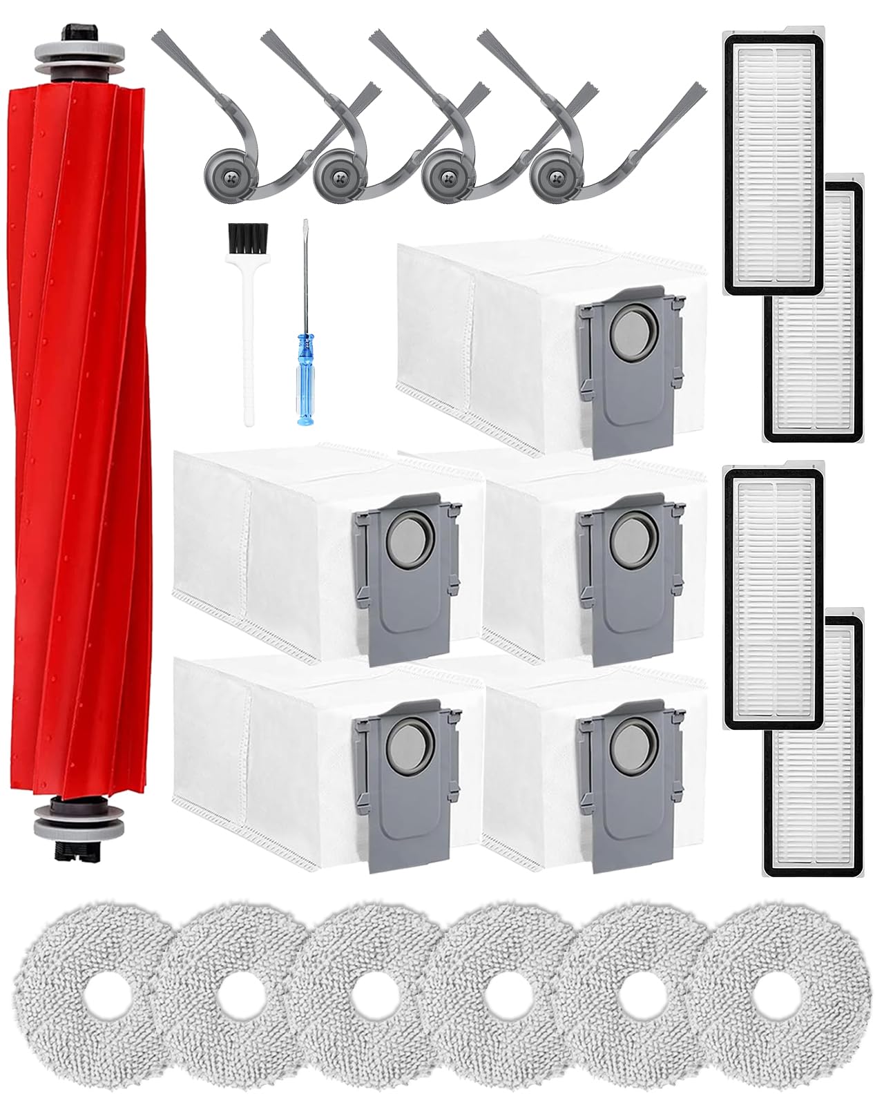 iRobacc 22Pcs Replacement Kit Compatible with Roborock QV 35S/ QV 35A Robot Vacuum Cleaner,1 Main Brushes 5 Dust Bags 4 HEPA Filters 4 Side Brushes 6