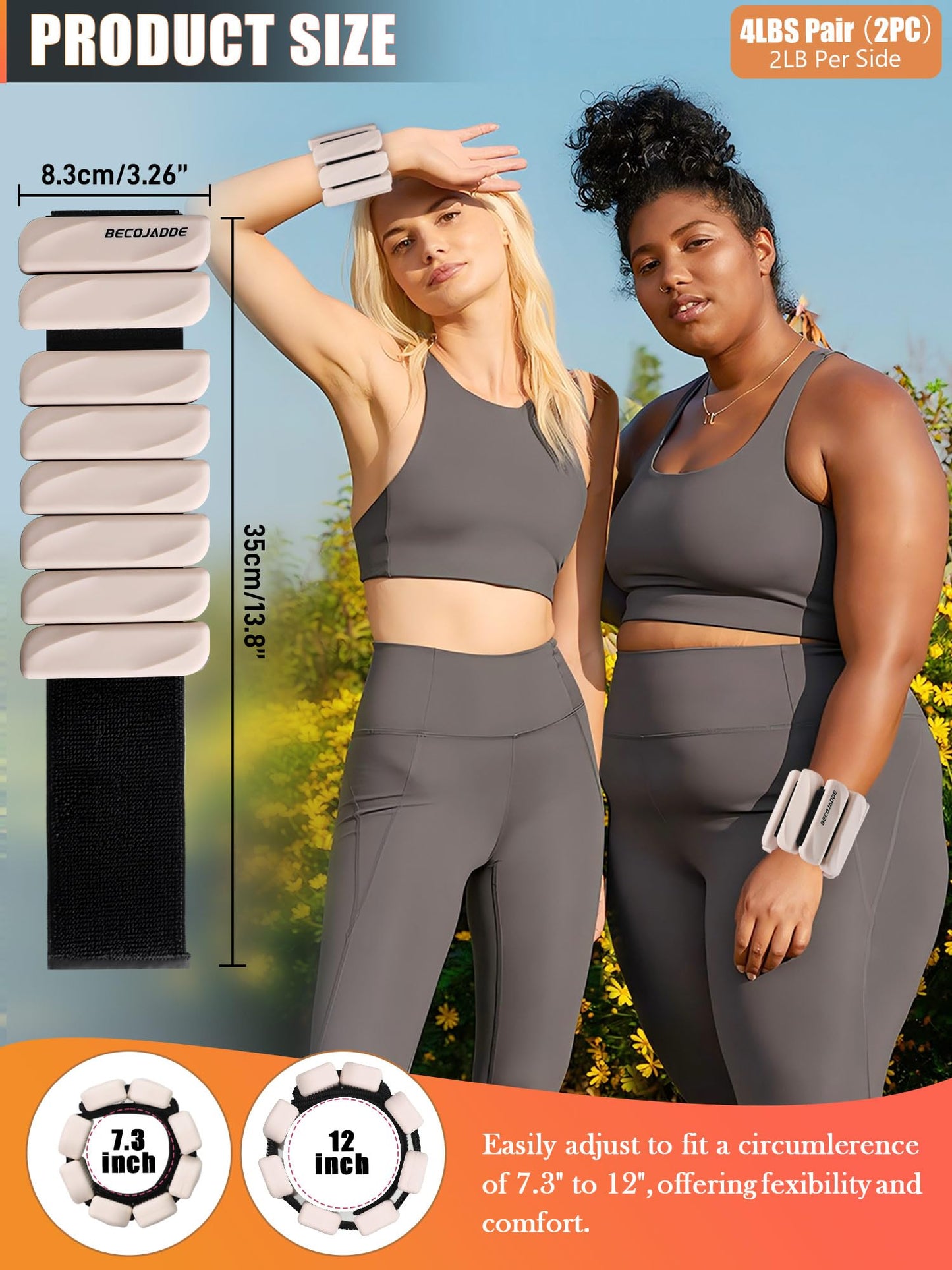 BECOJADDE Ankle Weights for Women Men Set of 2 (0.9 Kg Each) Adjustable Wrist Weights Bracelet for Home Gym Weighted Wristbands Leg Arm Weights for