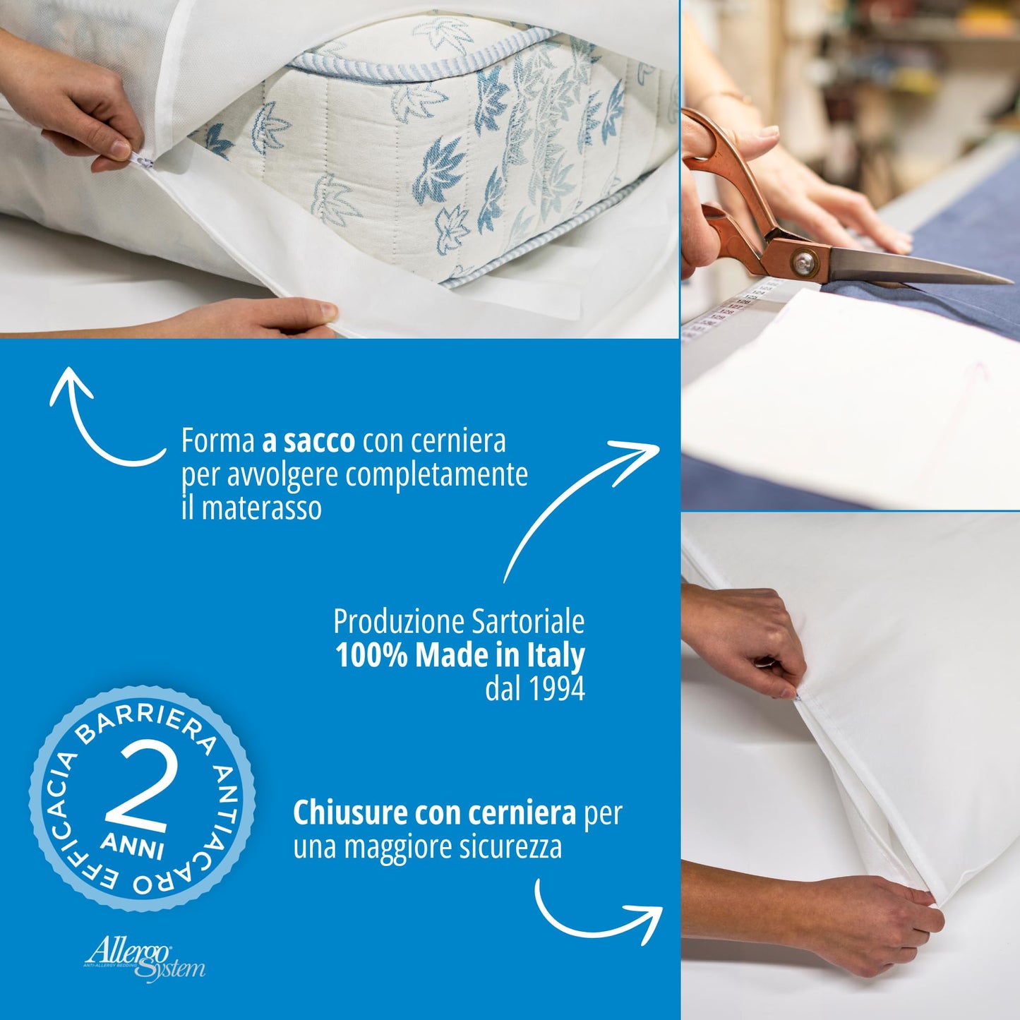 Allergosystem Anti Dust Mite Mattress Cover with Zip for Double Bed, Polypropylene, White, 170 x 200 x 20 cm and 50 x 80 cm