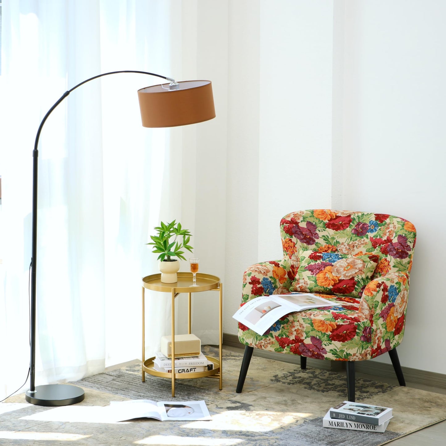 Mordchil EU 2-Tier Round End Side Table, Small Metal Side Table with Removable Tray, Folding Accent Tables for Living Room, Balcony
