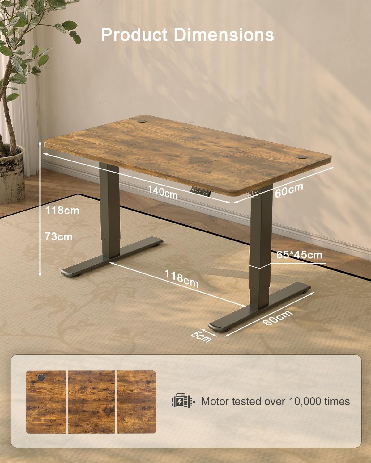 JUMMICO Electric Desk Standing Desk Height Adjustable Desk 140x60cm Brown