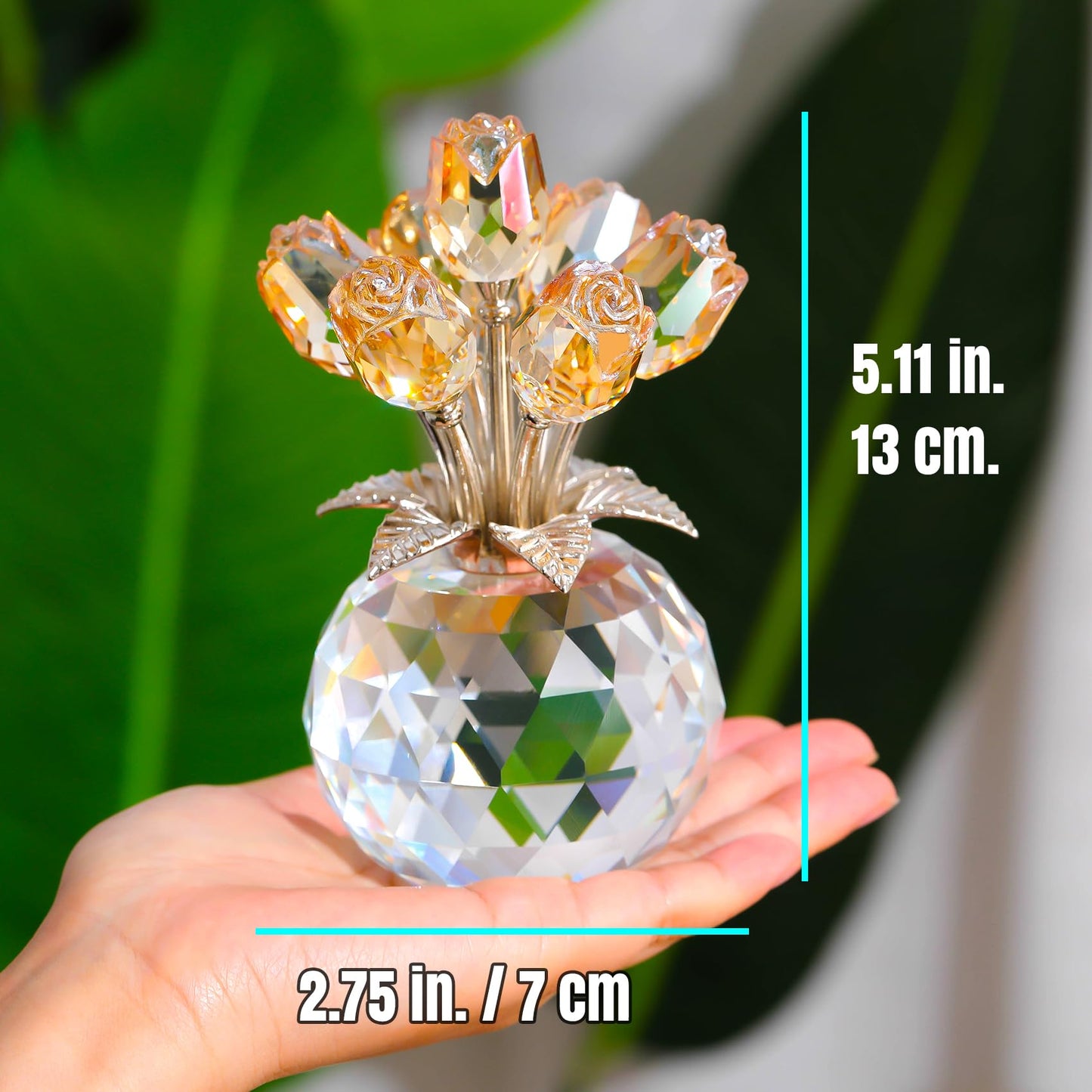 Ornalrist Crystal Gold Roses Flower Figurine with Vase, Glass Roses Bouquet Floral Collectible Gifts for Women Mum on Valentine's Day Golden Wedding