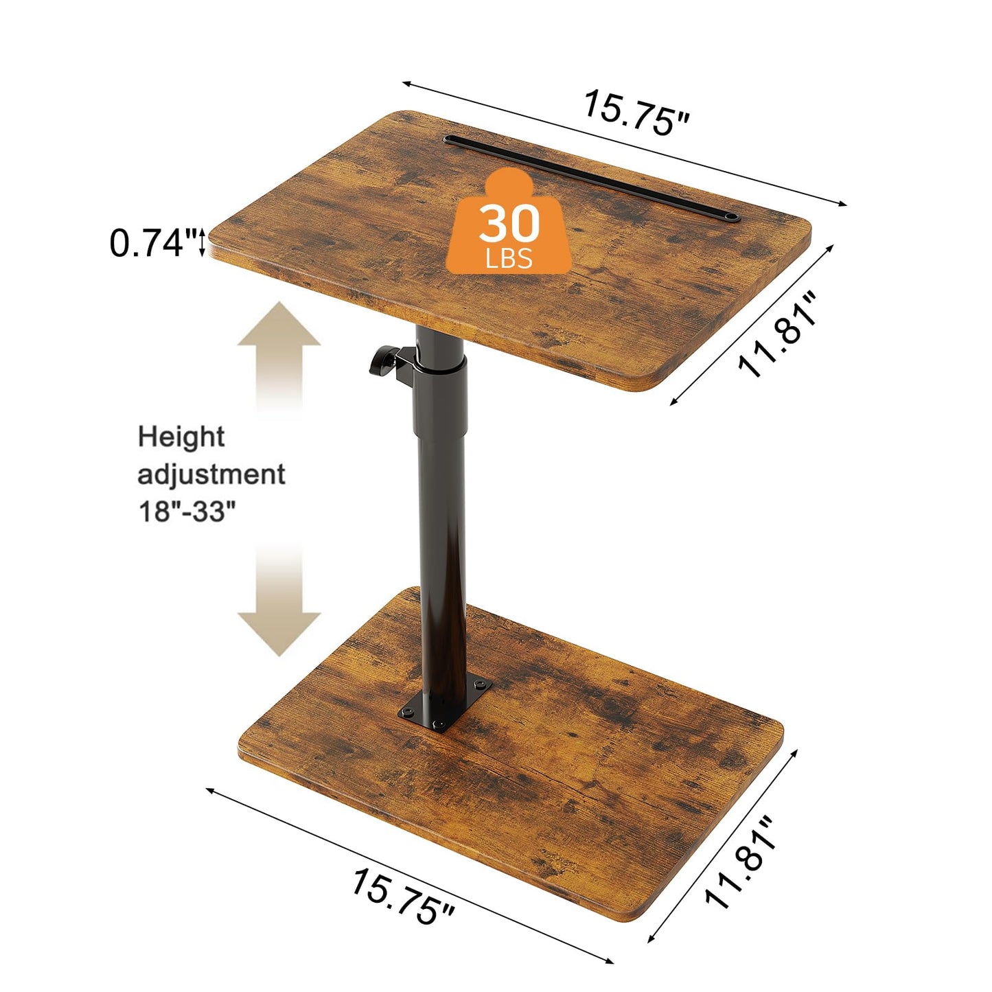 CAIYUN C Shaped Side Table, Height Adjustable Swivel 360° Rotating, Brown End Table for Small Spaces
