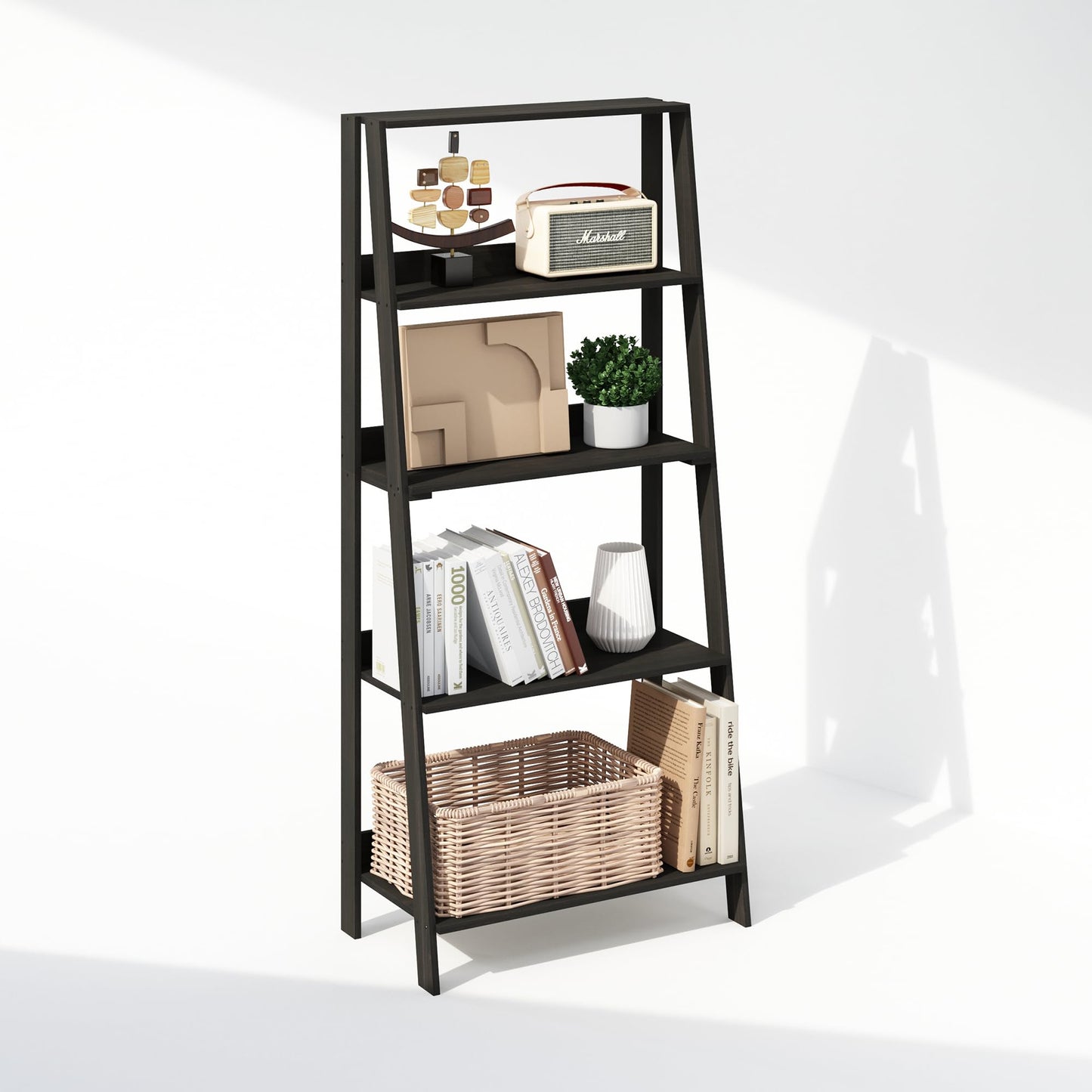 Furinno LADDER Display Shelf, 5-Tier Ladder Shelf, Ladder Bookshelf, Display Storage Shelves, 33.02 x 59.94 x 135.89 cm, for Living Room, Home Office