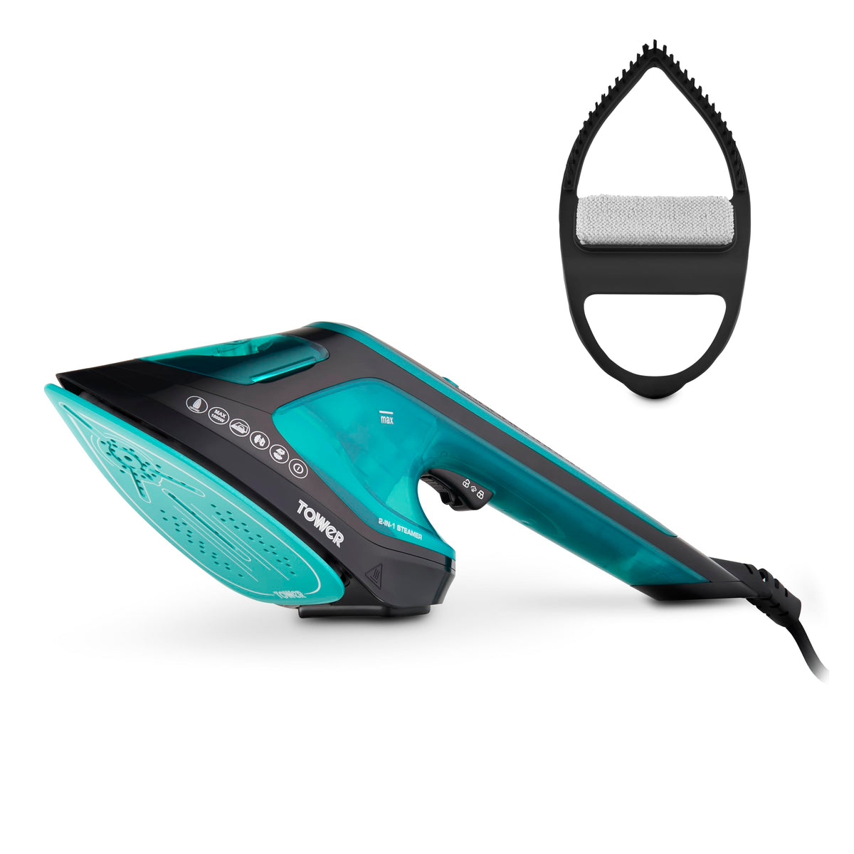 Tower T22031TL 2-in-1 Hand Garment Steamer with Iron Feature, Digital LED Display, One Temperature Technology, Double Soleplate, 25 Second Heat-up,