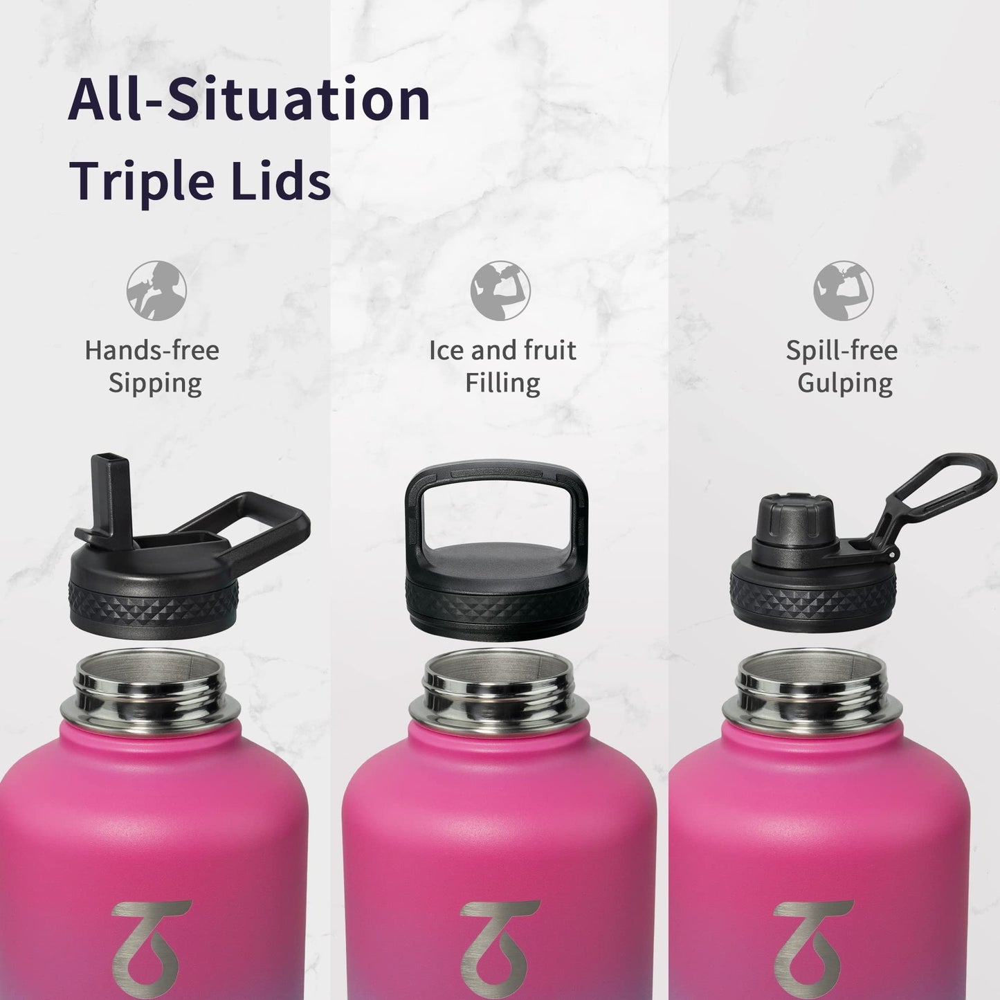 Trebo Stainless Steel Water Bottle 2L, Wide Mouth Insulated Water Bottle Double with Paracord Handle Sports Bottle Keep Cold 48 Hours Water Bottle