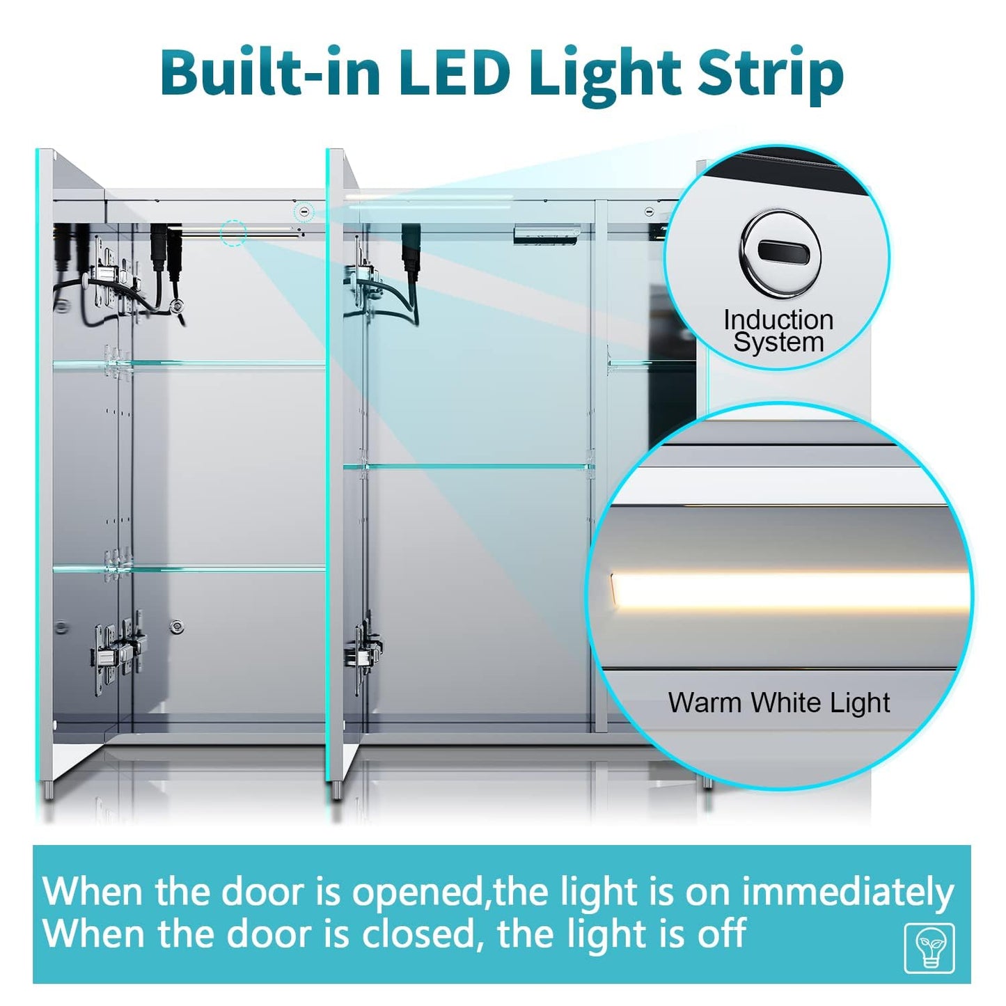 ELEGANT 900 x 650mm Bathroom Mirror Cabinet with Bluetooth and Shaver Socket Large LED Bathroom Storage Cabinet with 3 Mirrored Doors Illuminated