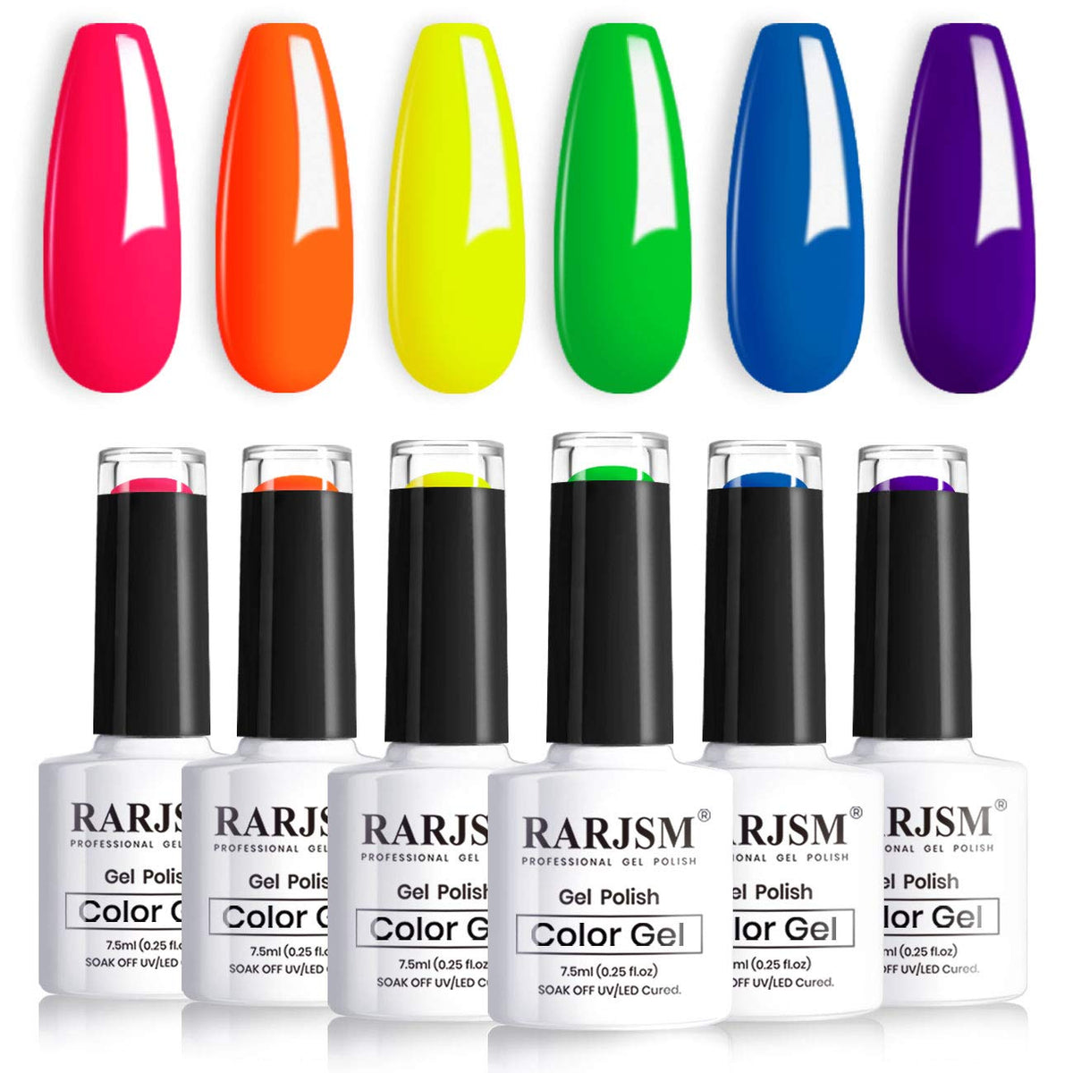 RARJSM Neon Orange Gel Polishes,Gel Nail Polish Kit,Neon GelVarnish 6 Colours Yellow Blue Green Red Purple Gelpolish Set Party Club Favor Soak Off UV