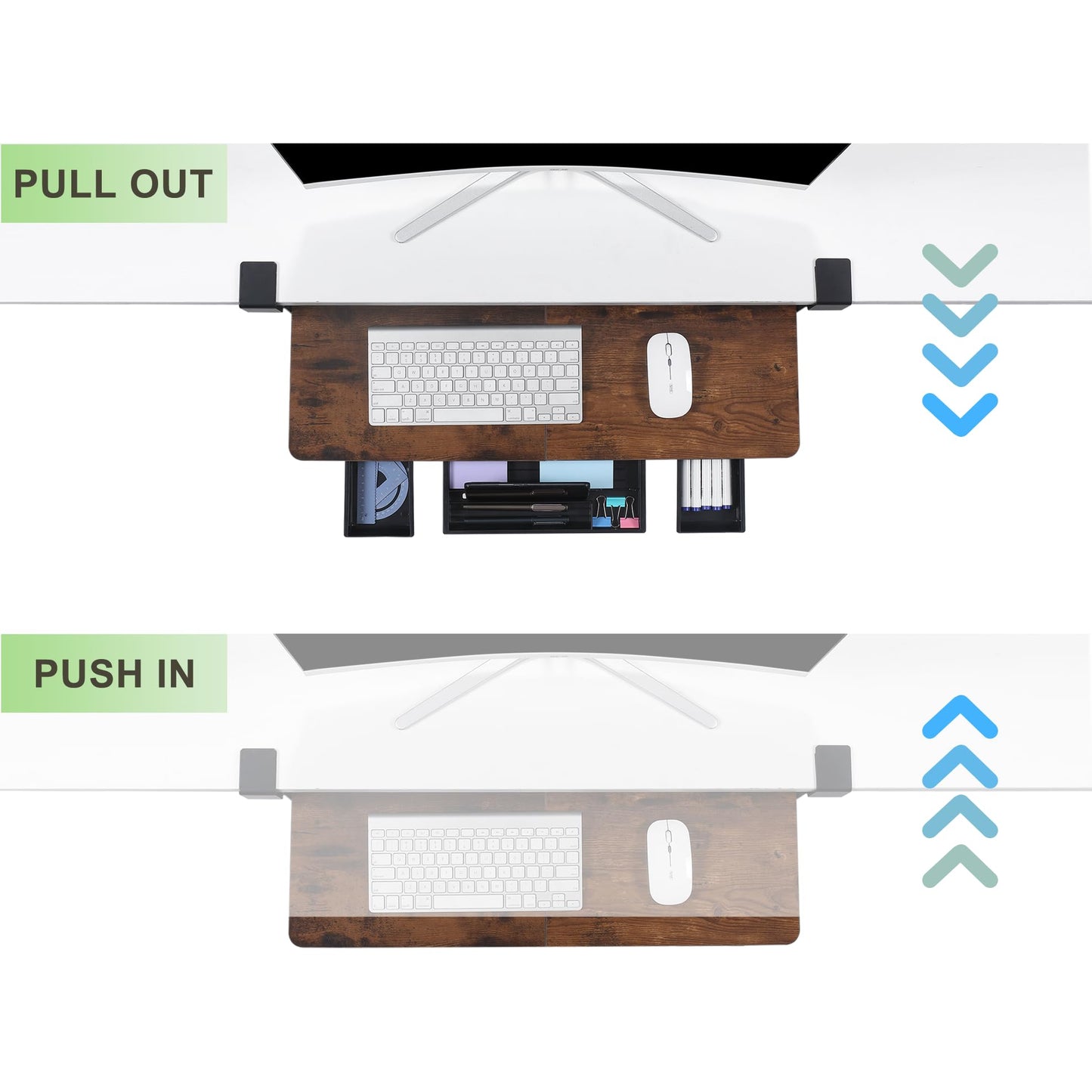 Keyboard Tray Under Desk with Drawer,26.77" X 11.81"Large Size Keyboard Tray with C Clamp-on Mount, Easy to Install, for Home Office (Mahogany)