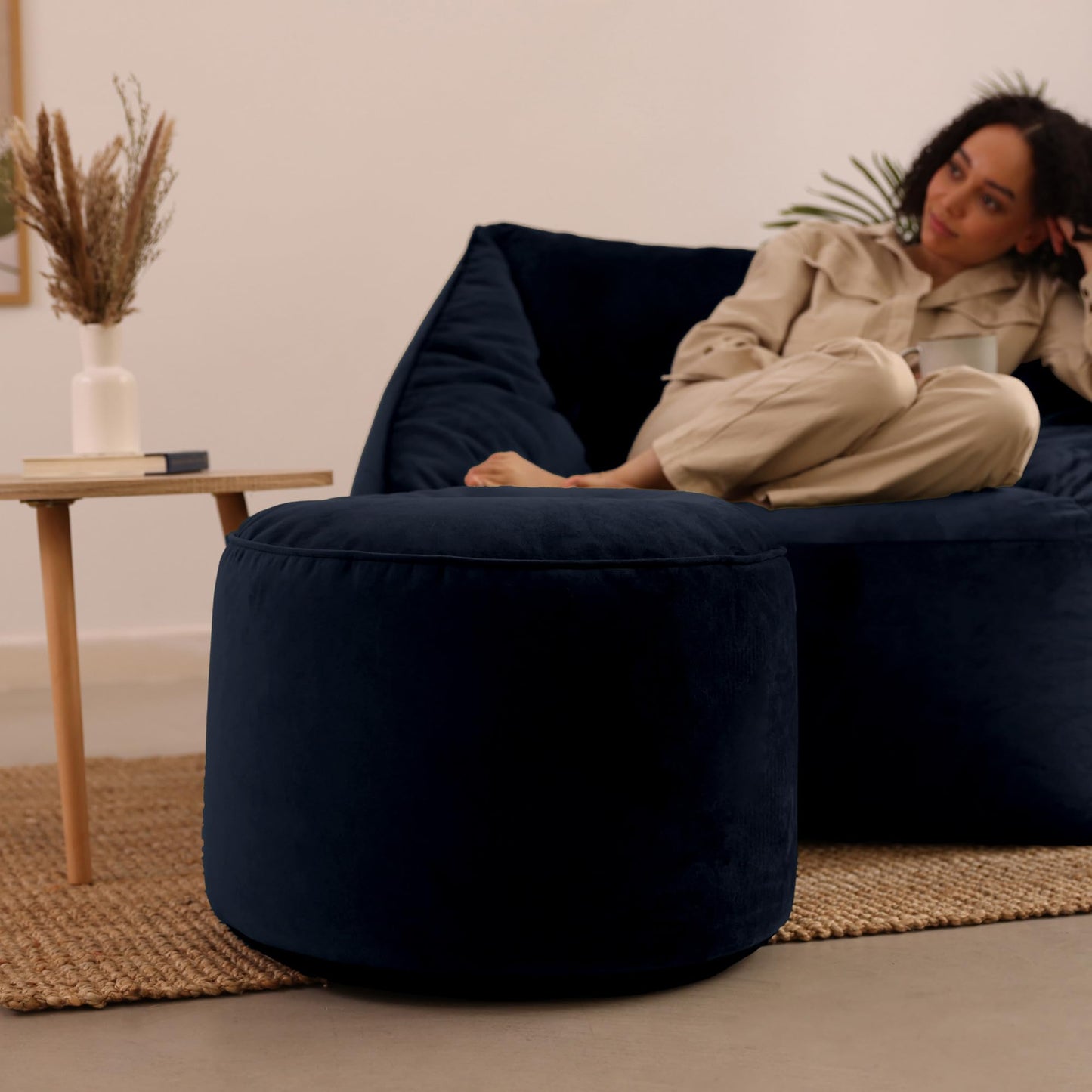 icon Milano Velvet Large Bean Bag Footstool with Filling Included, Blue