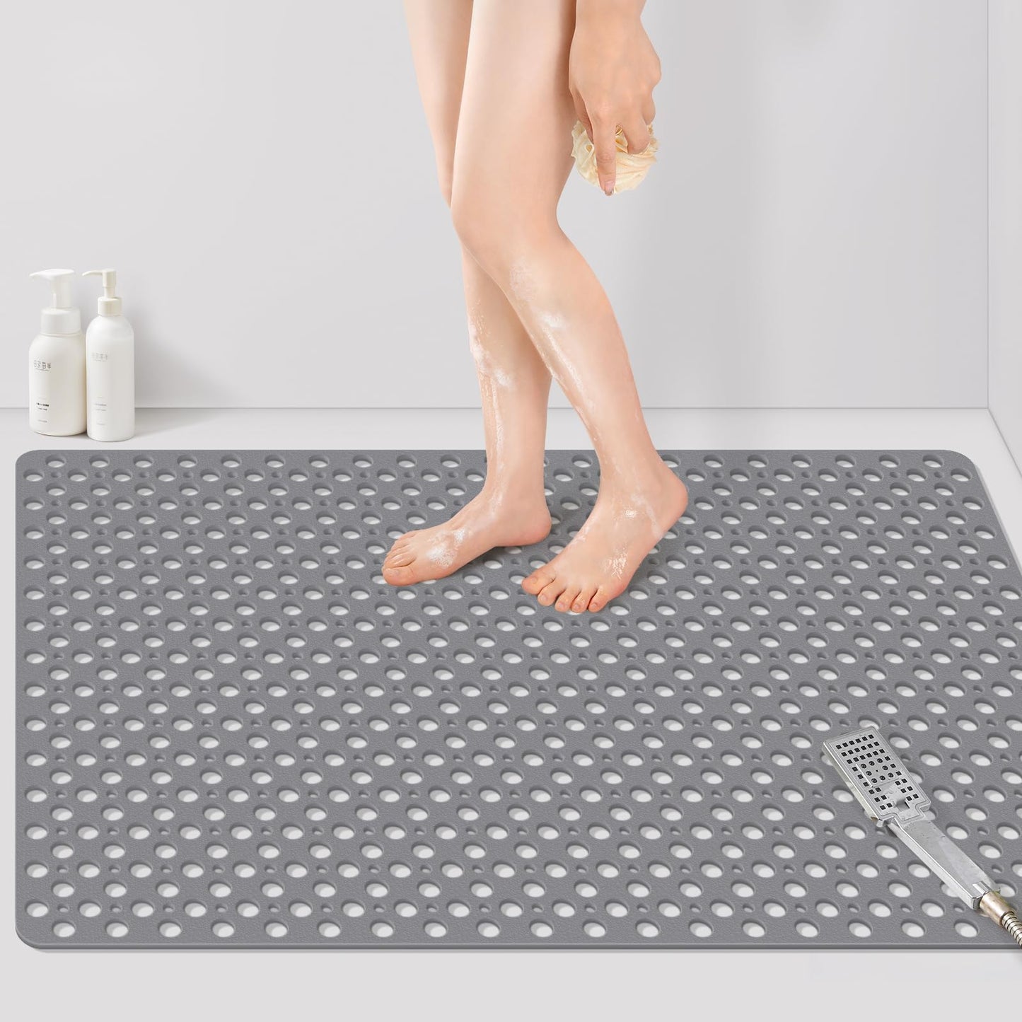 Yolife Extra Large Shower Mat, 120x80CM Non Slip Shower Mat for Inside Shower with Drain Holes and Suction Cups for Bathroom, No Odor Oversized Stand