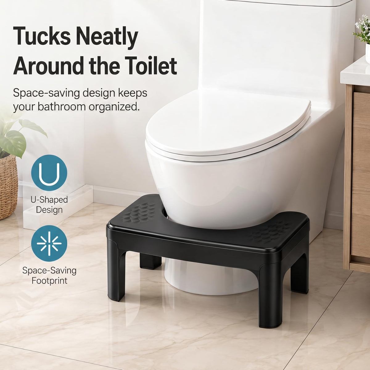 6.7 Inch Squatting Toilet Stool for Adults, Toilet Foot Pooping Stool for Bathroom, Non-Slip PottyStool for Pooping (Black)