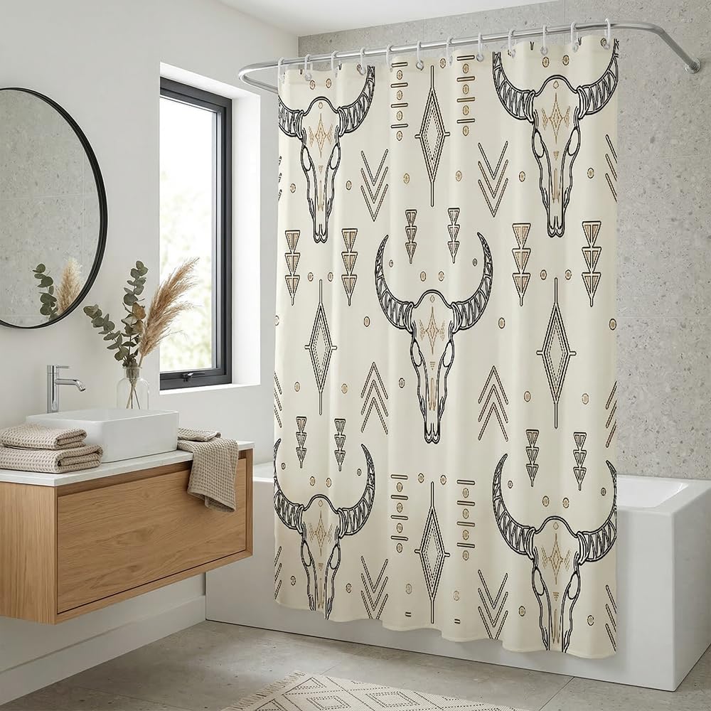 Rohxyzo Boho Western Washable Shower Curtain with Hooks, Polyester Fabric Shower Curtains for Bathroom, Wet Room Shower Curtain 180 x 180