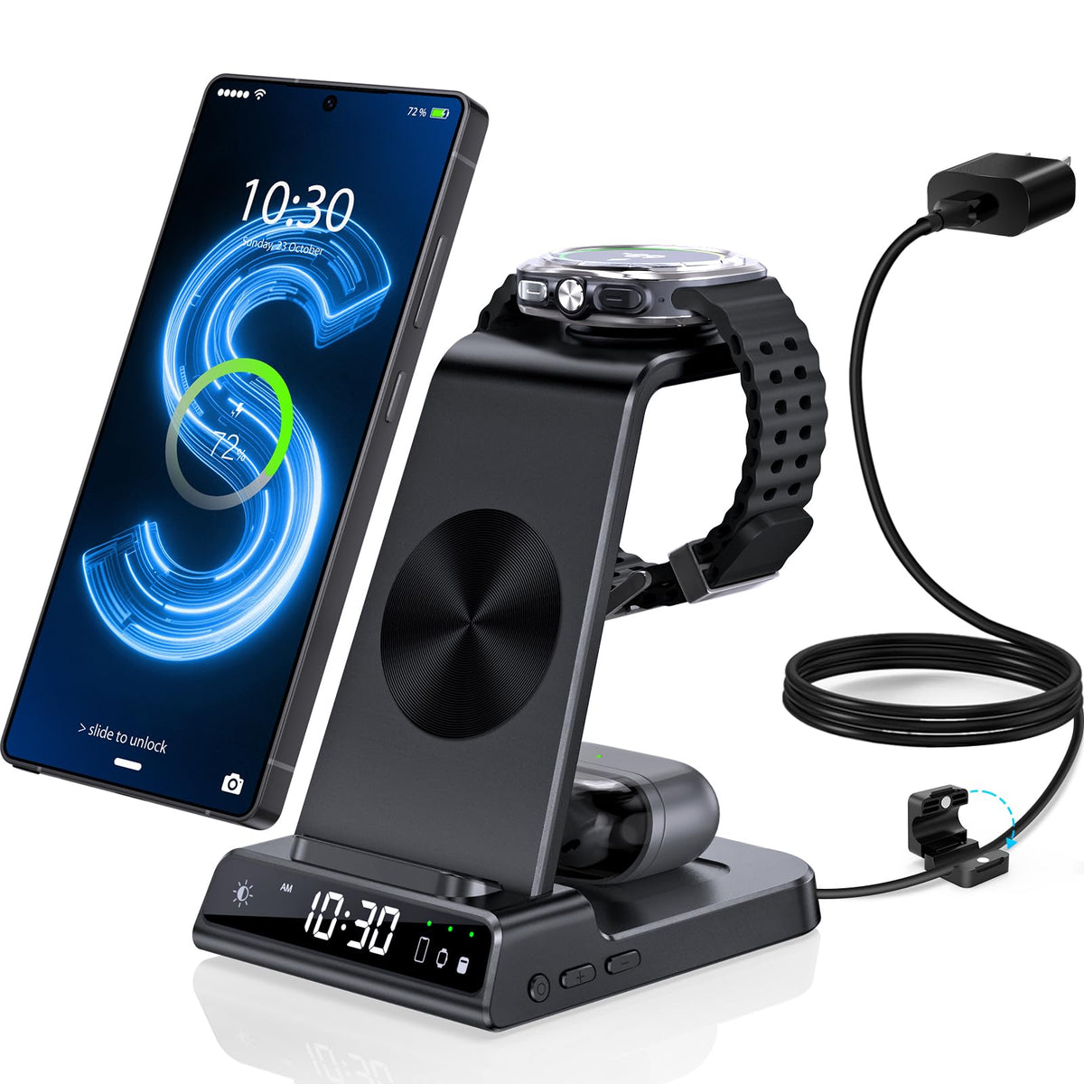Wireless Charger for Samsung Galaxy S25 Ultra, 3 in 1 Wireless Charging Station Compatible with Galaxy S24/S23/Z Fold 7, Charger Stand for Galaxy