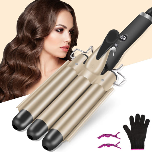 Hilifexll Hair Curler 22mm, 3 Barrel Waver for Long & Short Hair, Quick Heating, 2 Temperature Control, Mermaid Styling Tool with Heat-Resistant