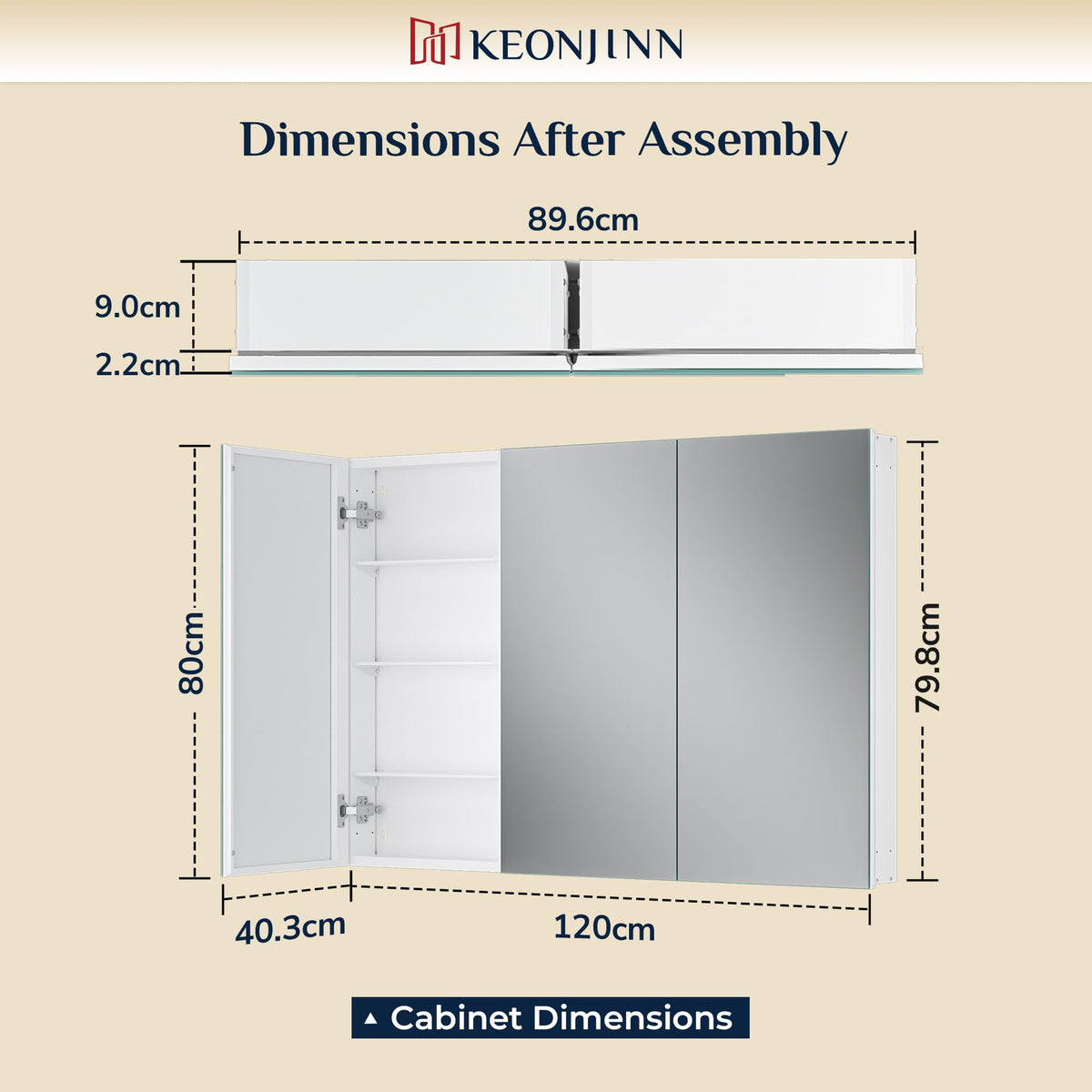Keonjinn Bathroom Cabinets with Mirror - 120x80cm Aluminum bathroom Mirror Cabinets