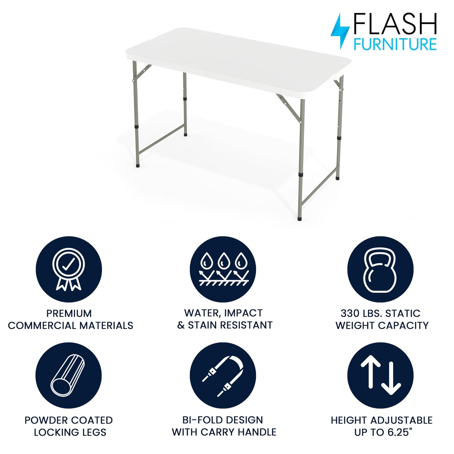 Flash Furniture Elon 4-Foot Height Adjustable Bi-Fold Granite White Plastic Folding Table